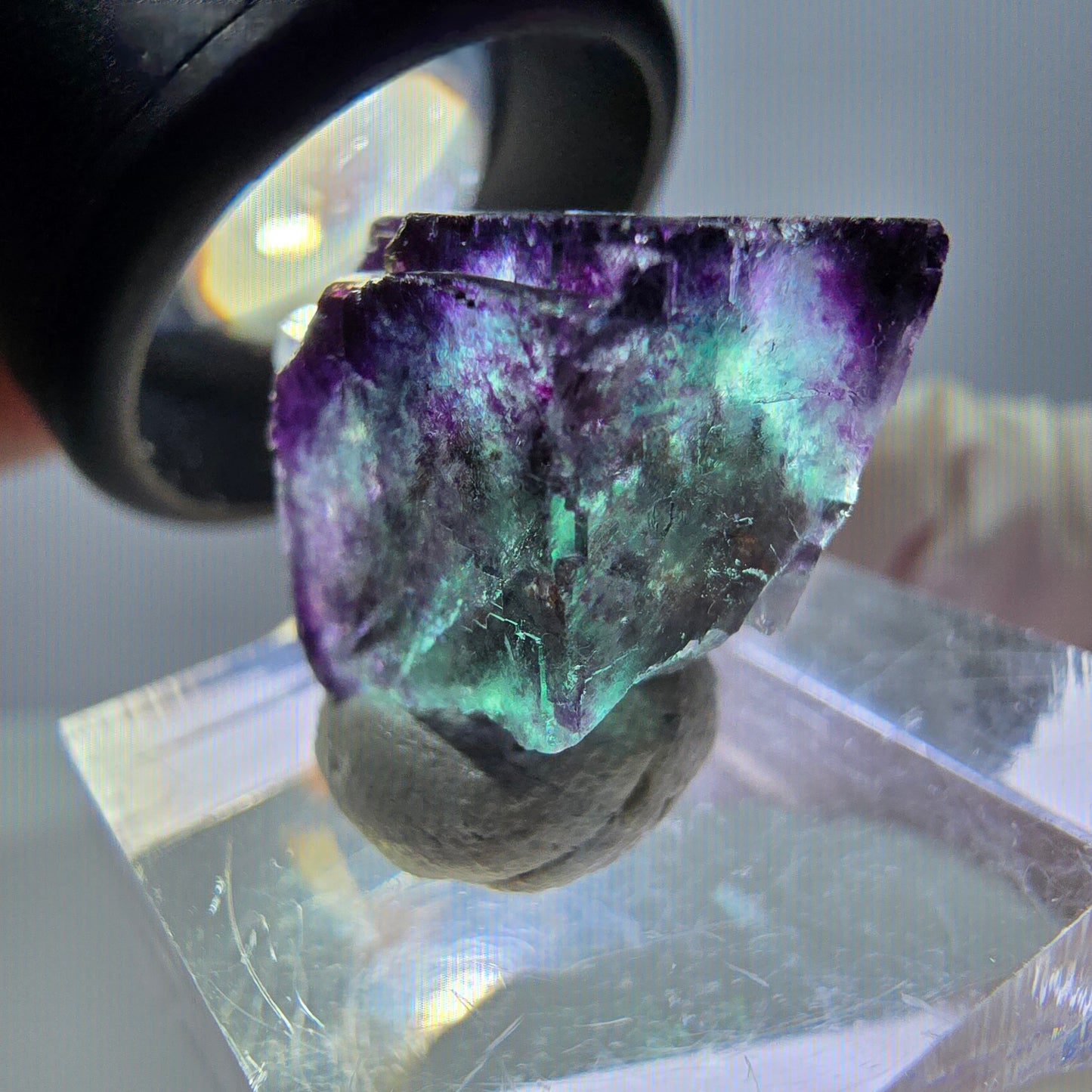 Phantom Fluorit Würfel Stufe, grün lila Okorusu, Namibia 21*20*12mm
