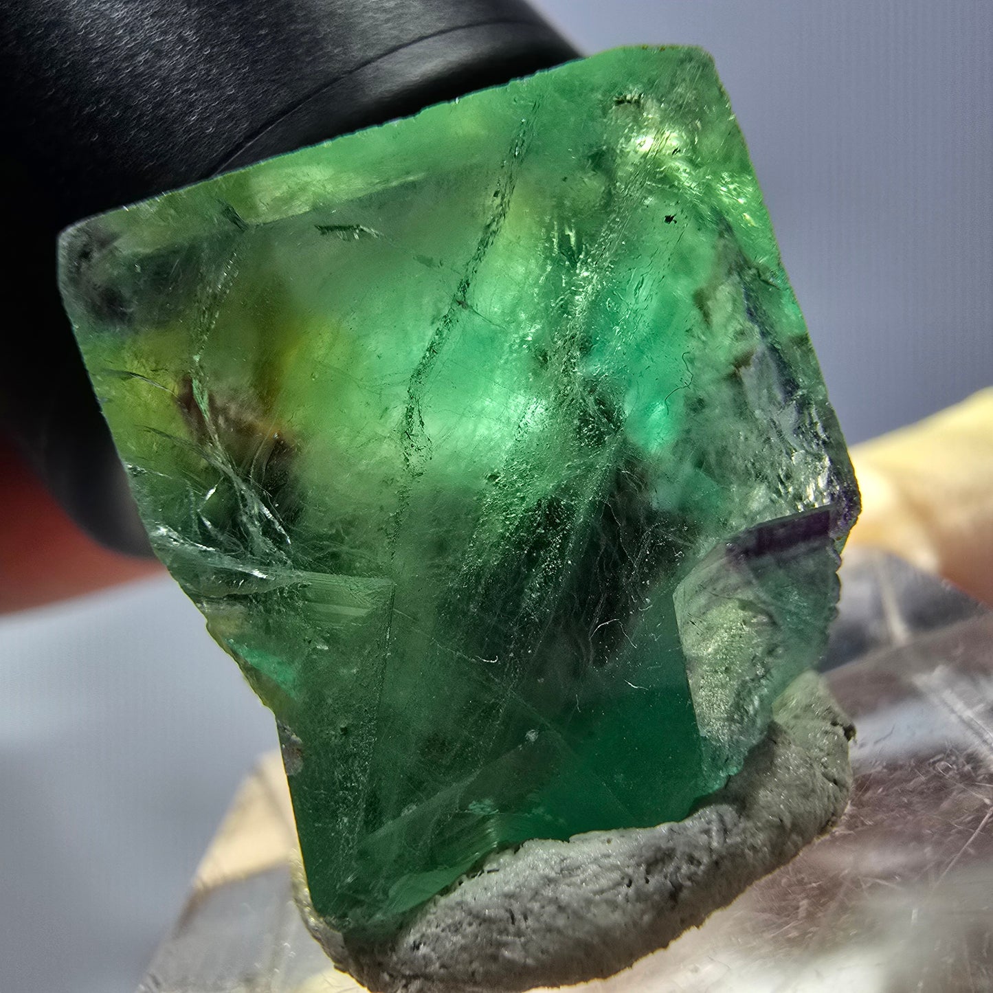 Klarer Phantom Fluorit Würfel, grün lila Okorusu, Namibia 18*16*17mm