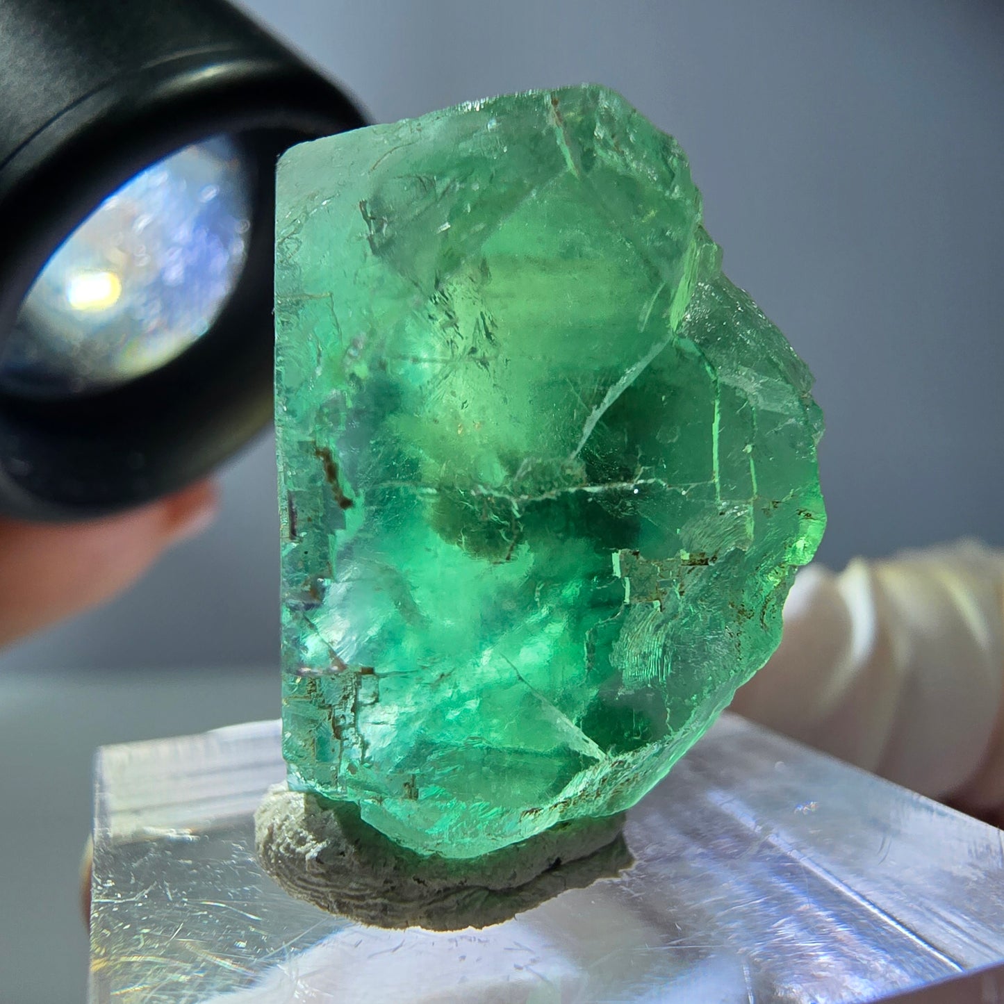 Cube de fluorite fantôme transparente parquetée, vert Okorusu, Namibie 23 x 23 x 17 mm