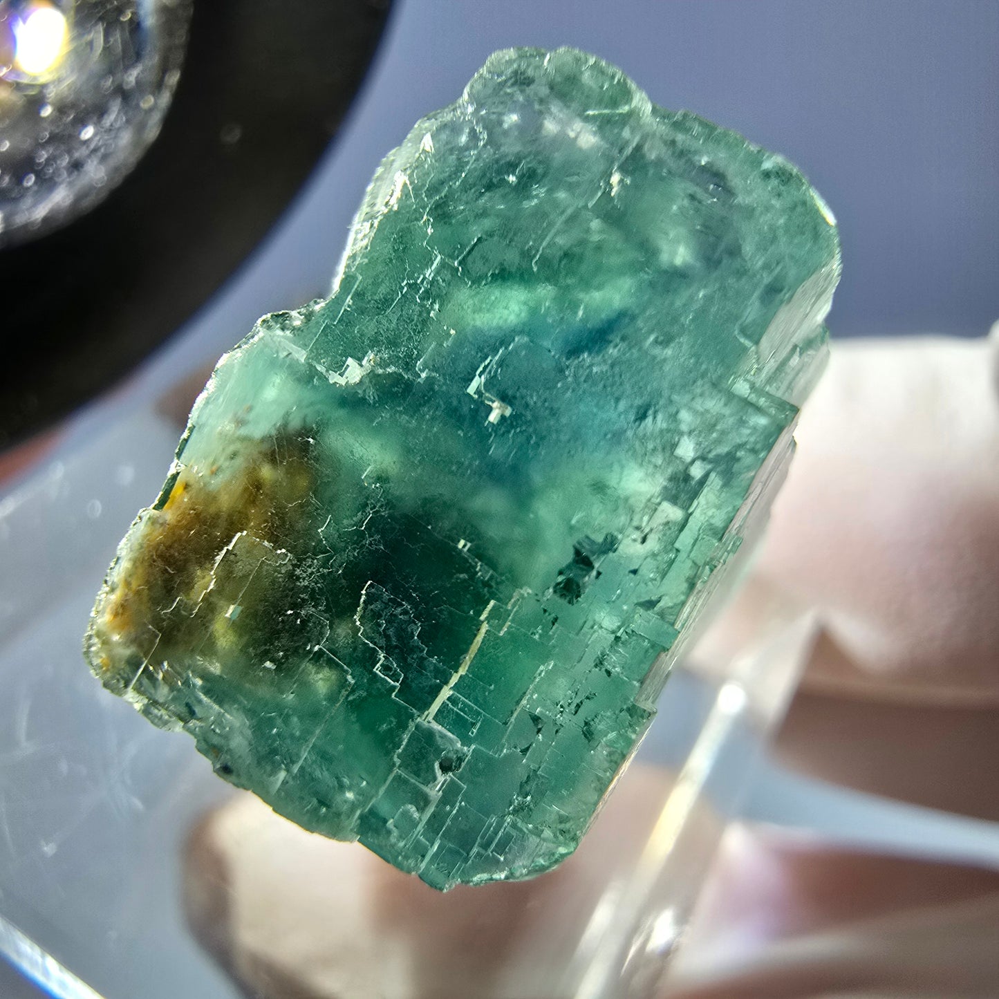 Cube de fluorite fantôme transparente parquetée, vert Okorusu, Namibie 18 x 18 x 14 mm