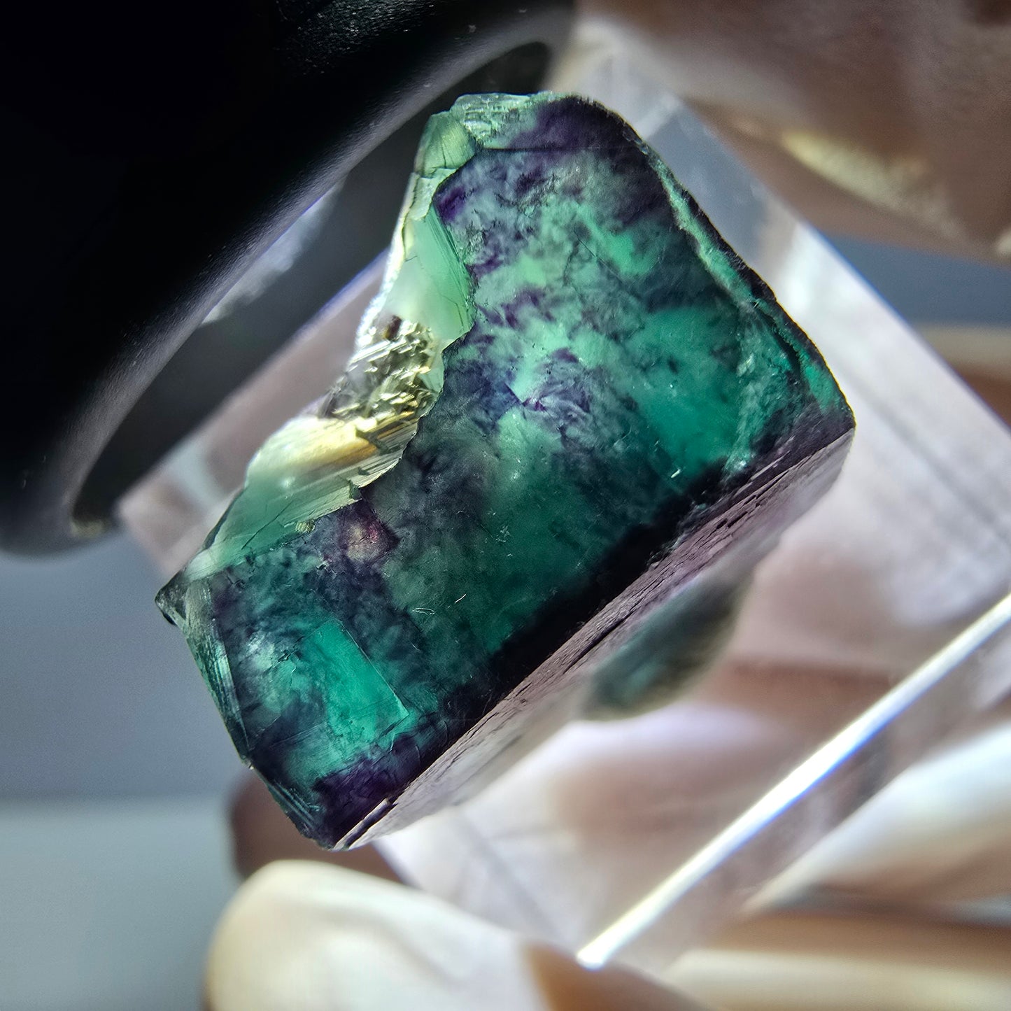 Phantom Fluorite cube parquetted, green purple Okorusu, Namibia 17*17*16mm