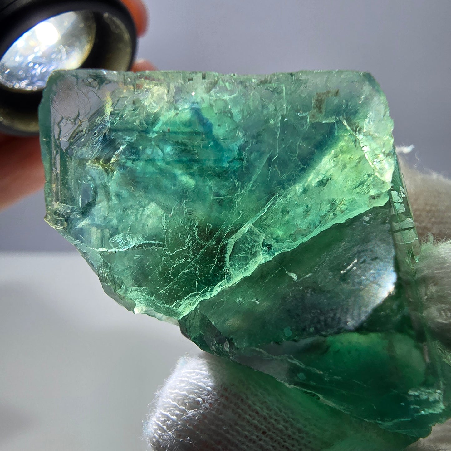 Rare spécimen de cube de fluorite fantôme, parqueté vert Okorusu, Namibie, 48 x 32 x 27 mm