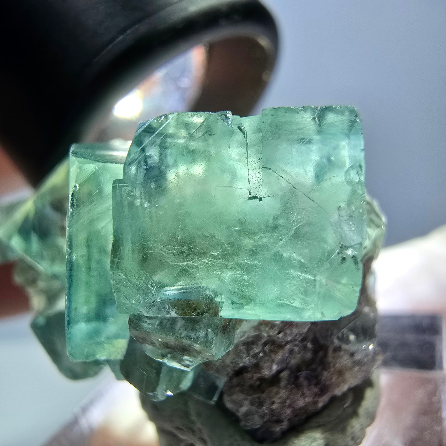 Seltene Phantom Fluorit Würfel Stufe, grün Okorusu, Namibia 34*27*21mm
