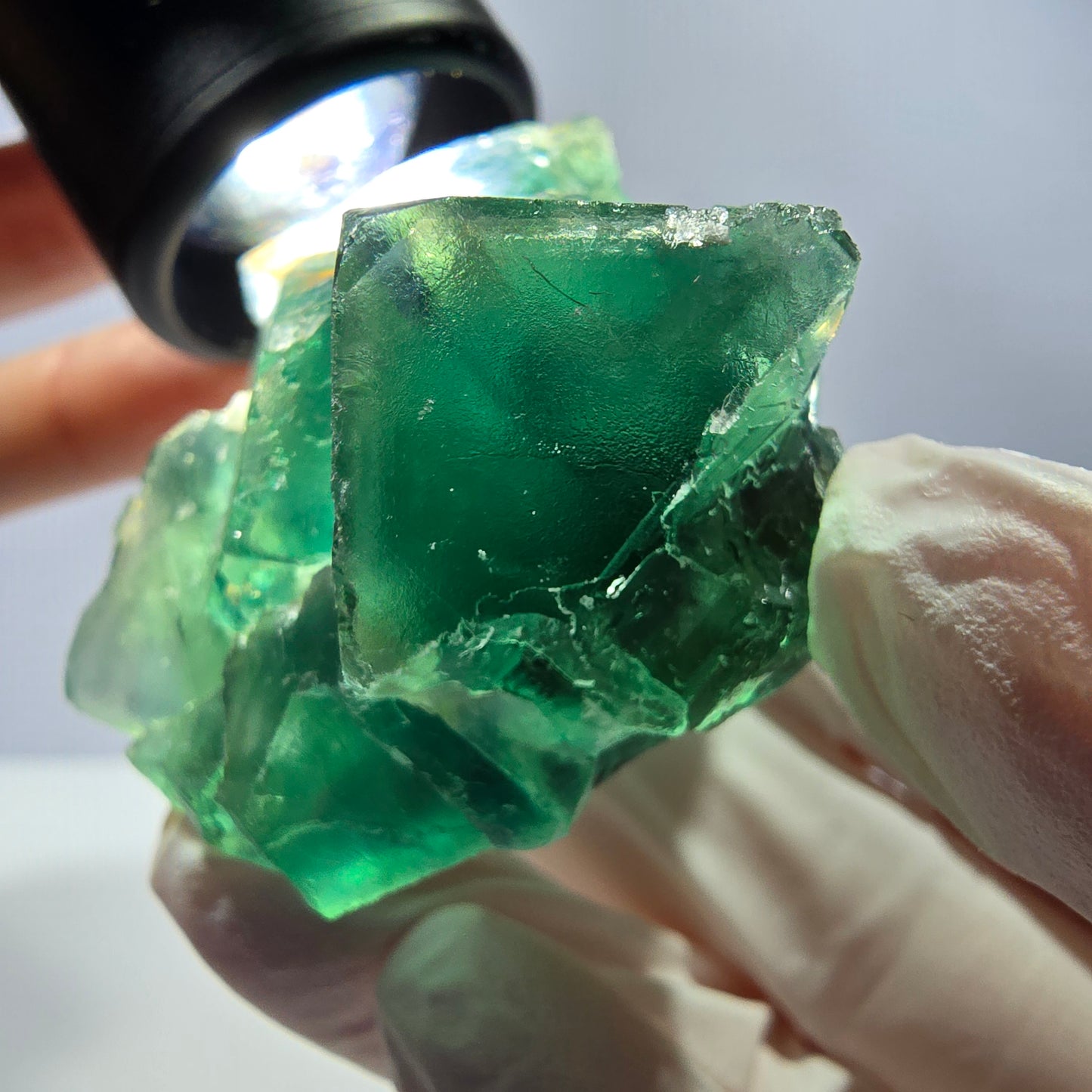 Spécimen de cube de fluorite fantôme transparente, vert parqueté Okorusu, Namibie 54 x 49 x 32 mm