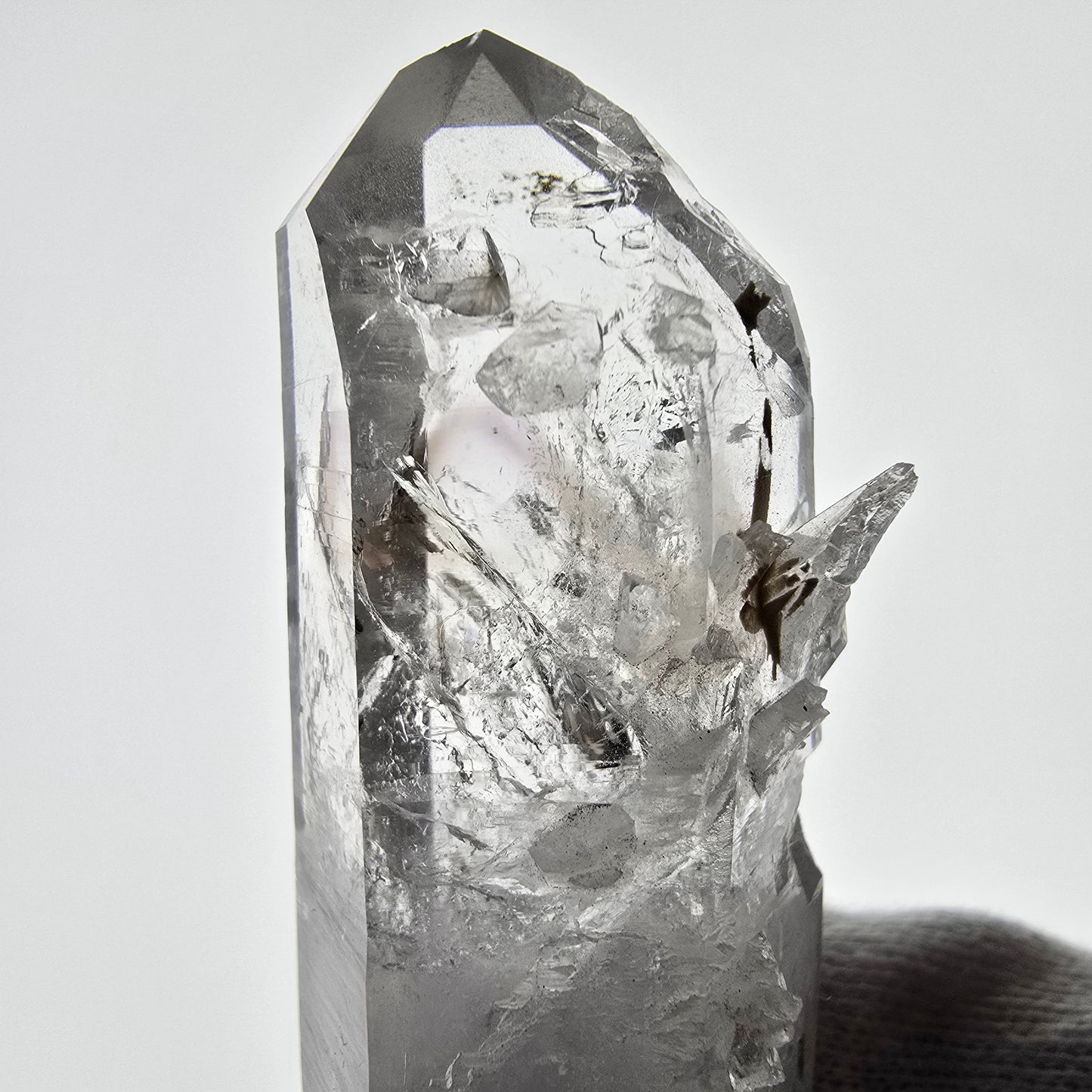 Sceptre DT en quartz fumé squelette Enhydro, 1x Bubble Streep Mine, Namibie 80 x 26 x 26 mm