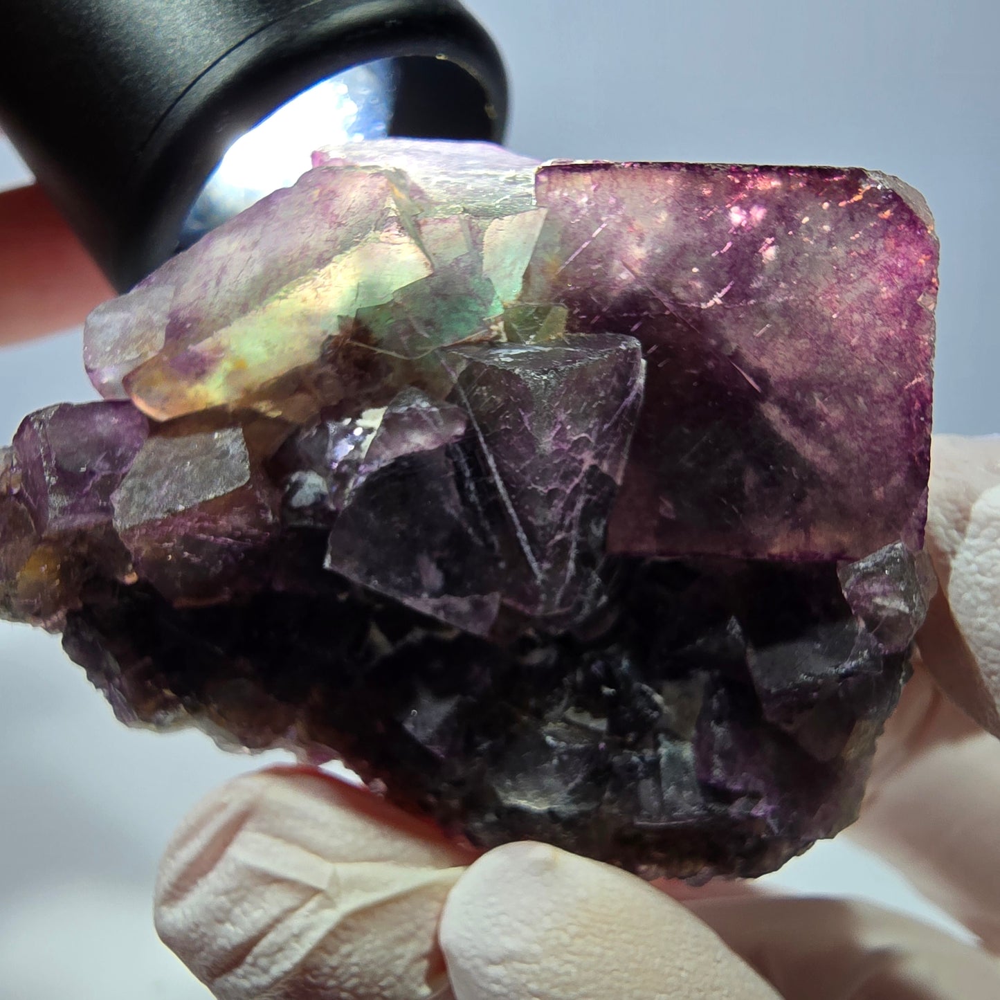 Rare spécimen de cube de fluorite fantôme, vert-violet, Okorusu, Namibie, 53 x 43 x 28 mm