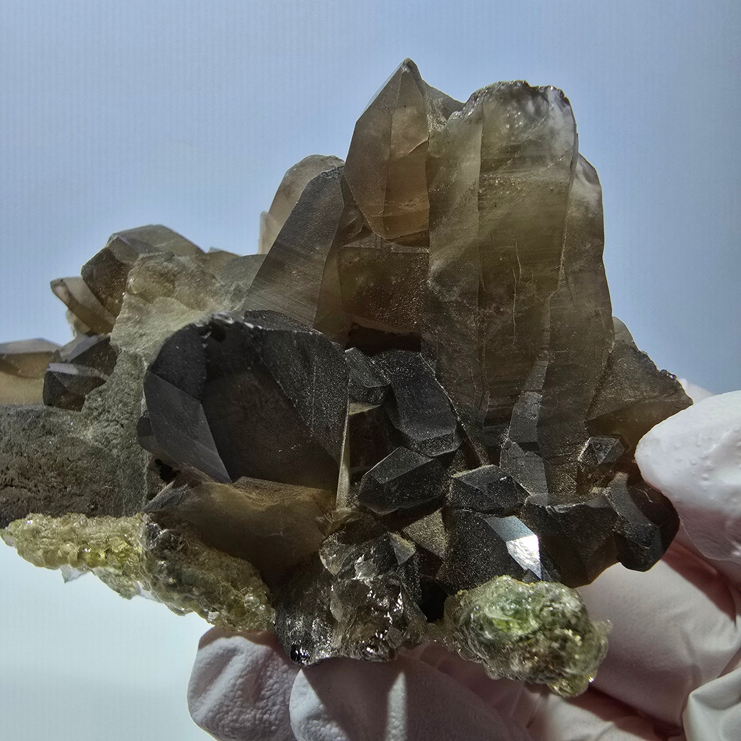 Seltene Hyalit Opal, Rauchquarz, Schörl Turmalin Stufe Erongo, Namibia 83*54*39mm