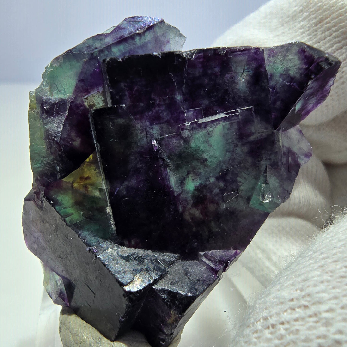 Seltene Phantom Fluorit Würfel Stufe zonal grün lila Okorusu, Namibia 43*34*16mm