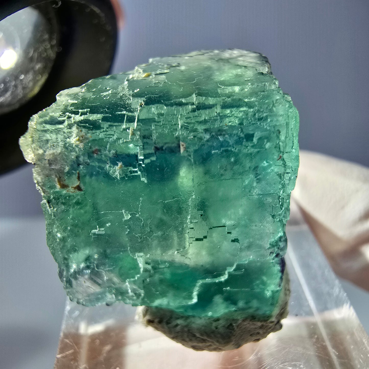 Cube de fluorite fantôme transparente parquetée, vert Okorusu, Namibie 22 x 20 x 18 mm