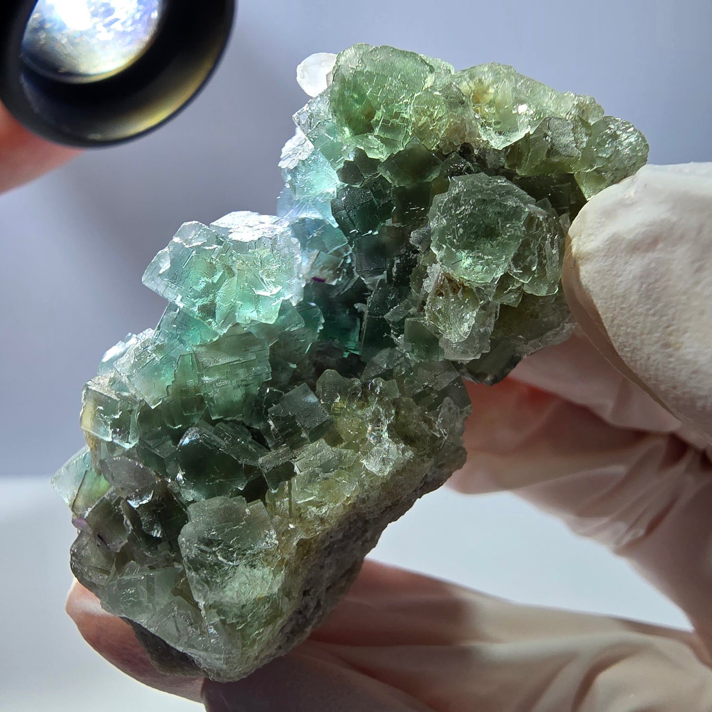 Rare cube de fluorite fantôme, spécimen de quartz vert Okorusu, Namibie, 55 x 33 x 24 mm