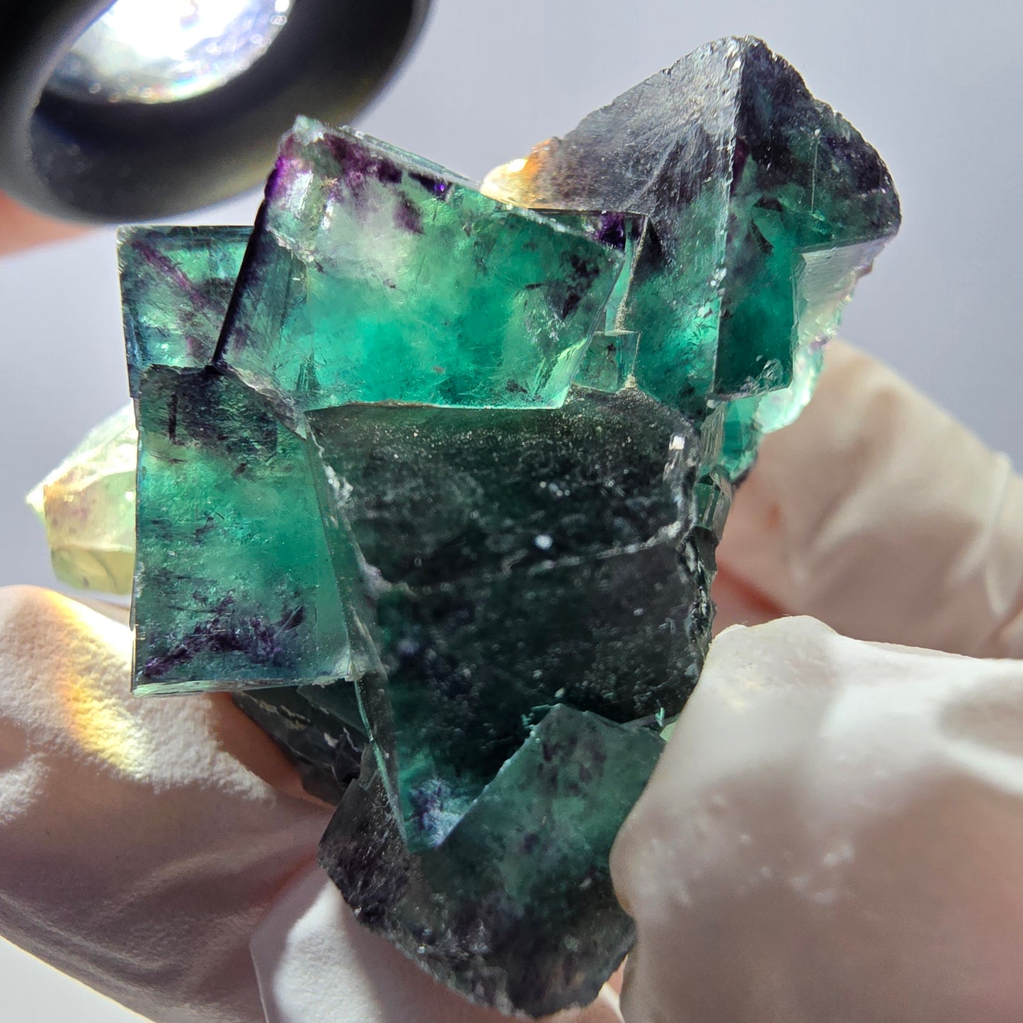 Spécimen de cube de fluorite fantôme parqueté vert violet Okorusu, Namibie 45*40*24 mm