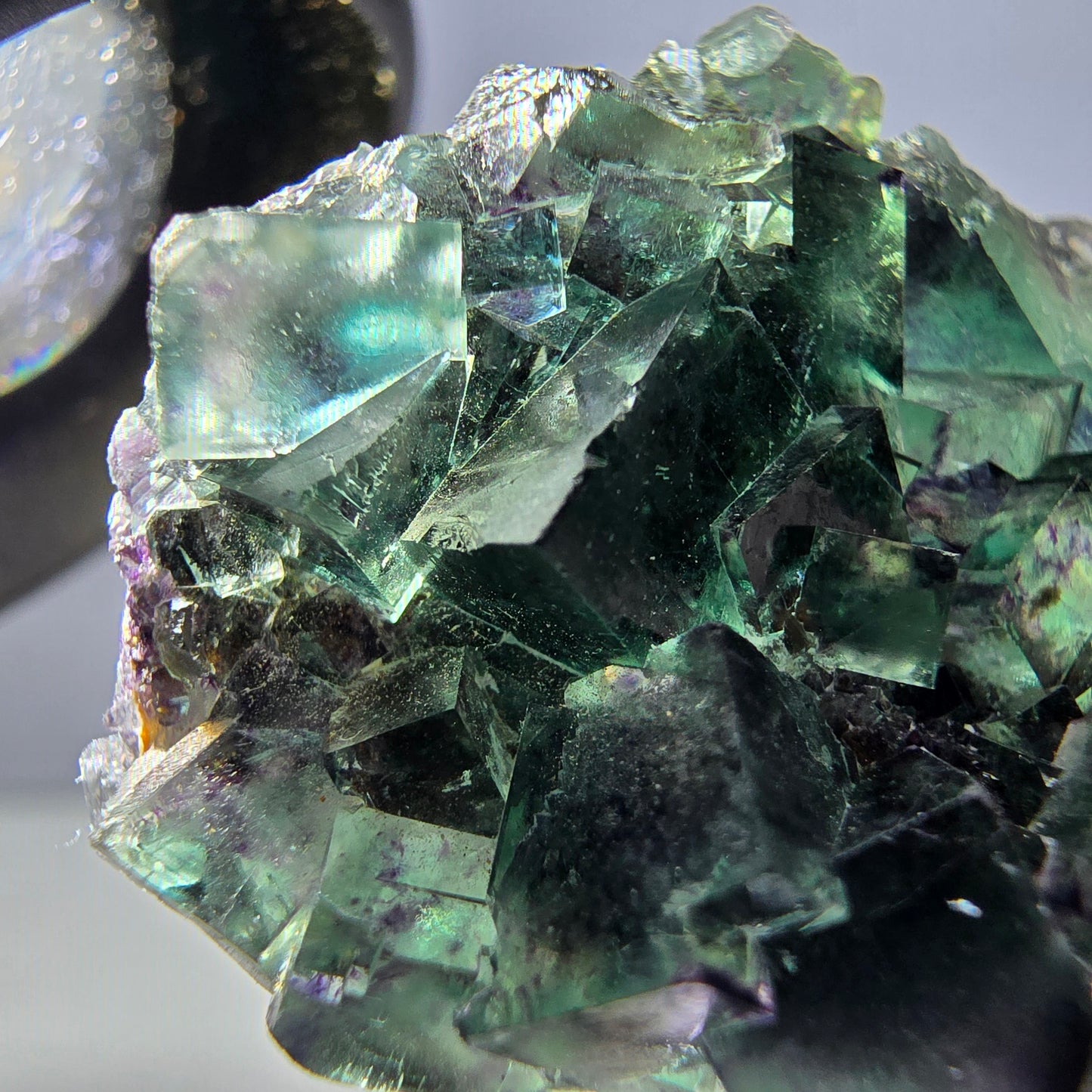 Spécimen de cube de fluorite fantôme, parqueté vert violet Okorusu, Namibie 35*27*13 mm