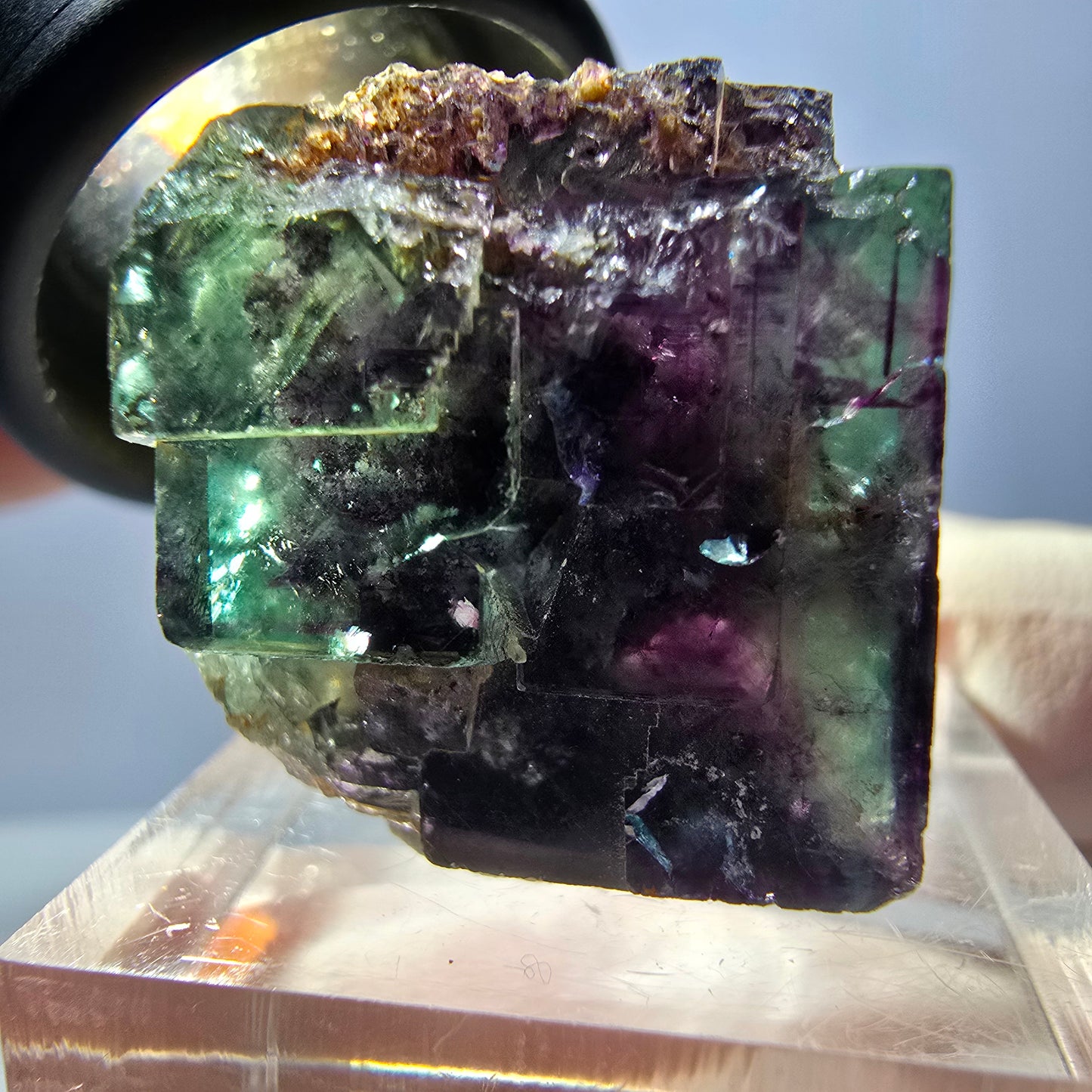 Spécimen de cube de fluorite fantôme, parqueté vert violet Okorusu, Namibie 22 x 20 x 19 mm