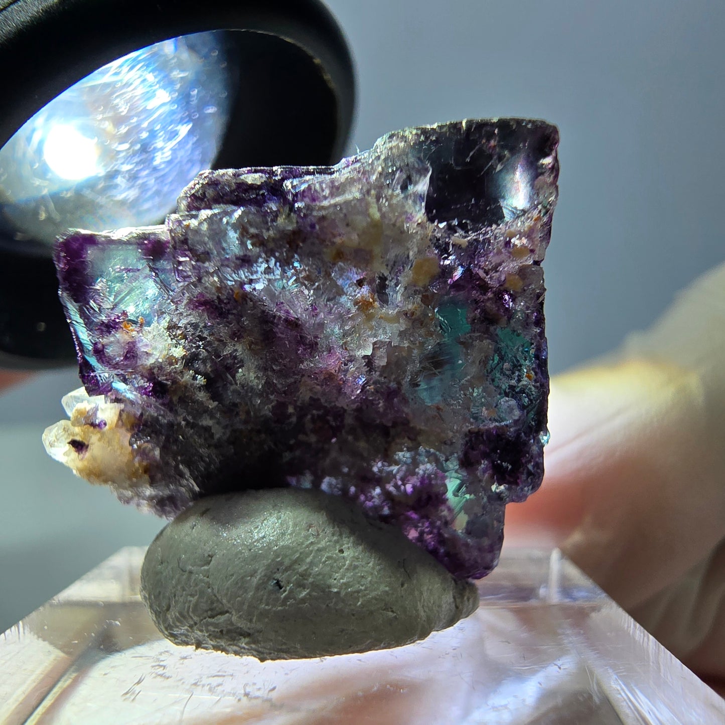 Phantom Fluorit Würfel Stufe, parkettiert grün lila Okorusu, Namibia 23*22*18mm