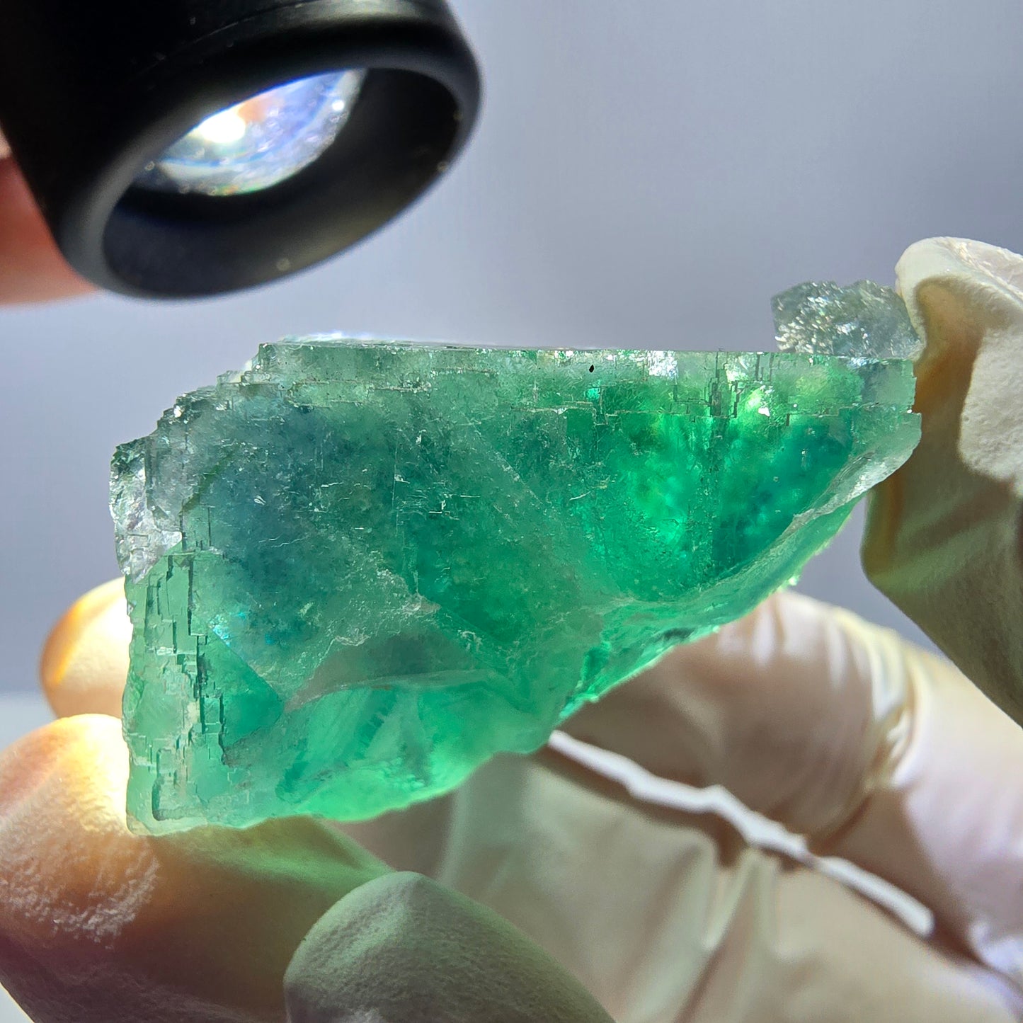 Spécimen de cube de fluorite fantôme transparente, vert parqueté, Okorusu, Namibie, 44 x 37 x 27 mm