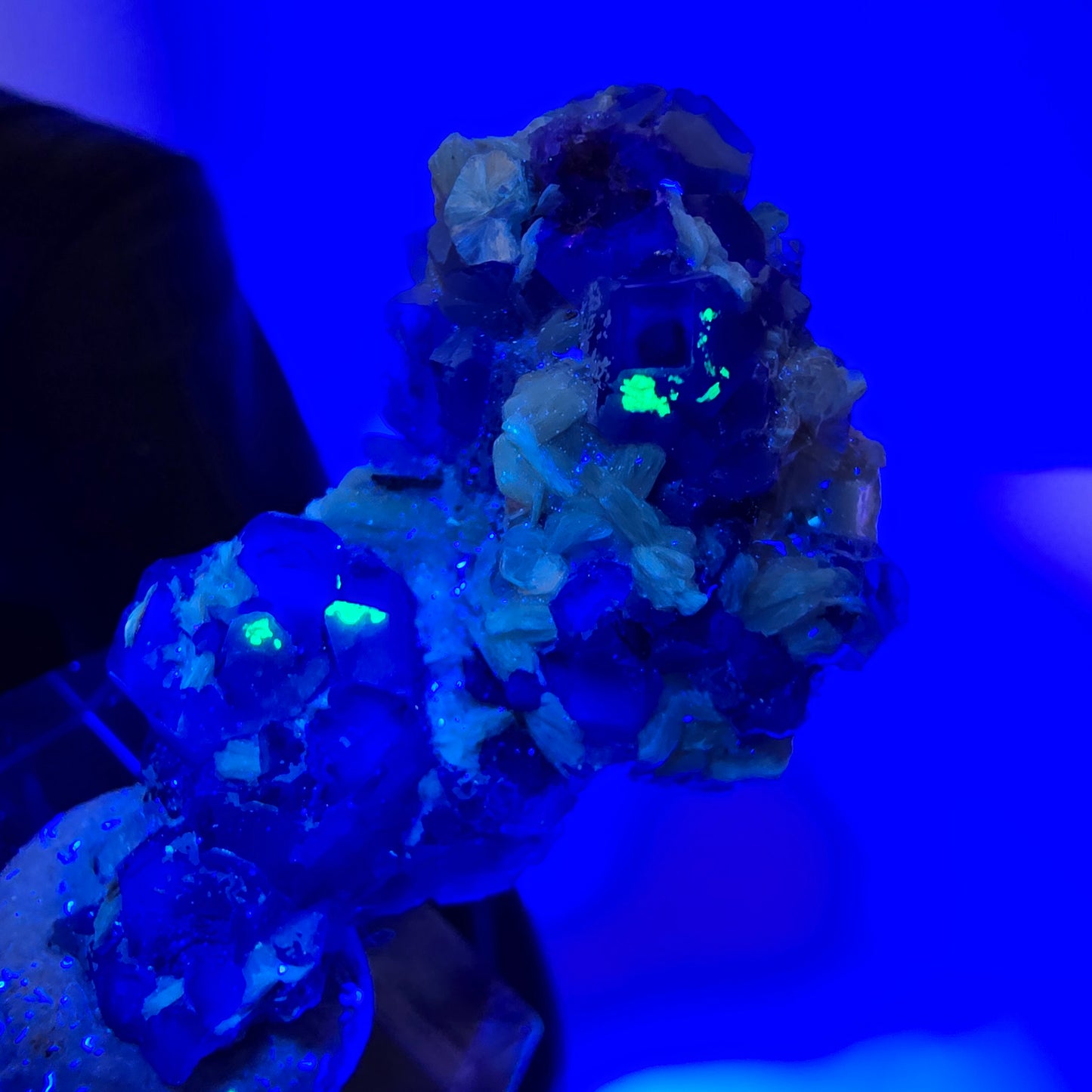 Cube de fluorite fantôme zonal, tourmaline muscovite Schörl hyalite Erongo, Namibie 39 x 24 x 12 mm