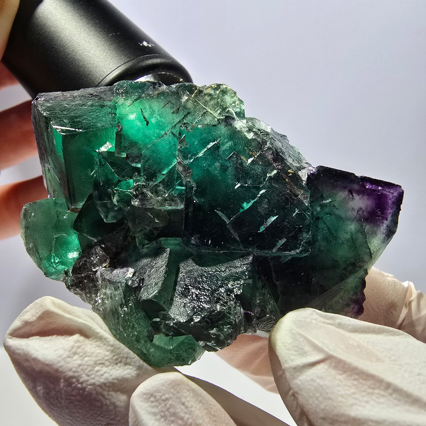 Spécimen de cube de fluorite fantôme, parqueté, vert violet Okorusu, Namibie 62*46*32mm