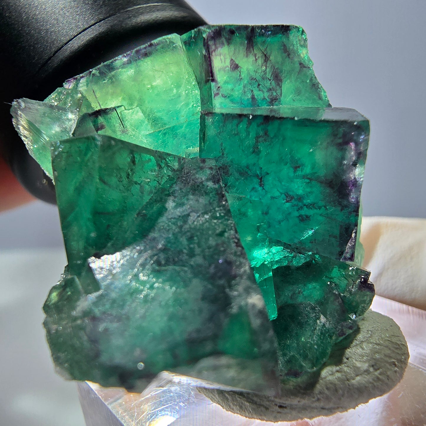 Spécimen de cube de fluorite fantôme, parqueté vert violet Okorusu, Namibie 32 x 30 x 20 mm