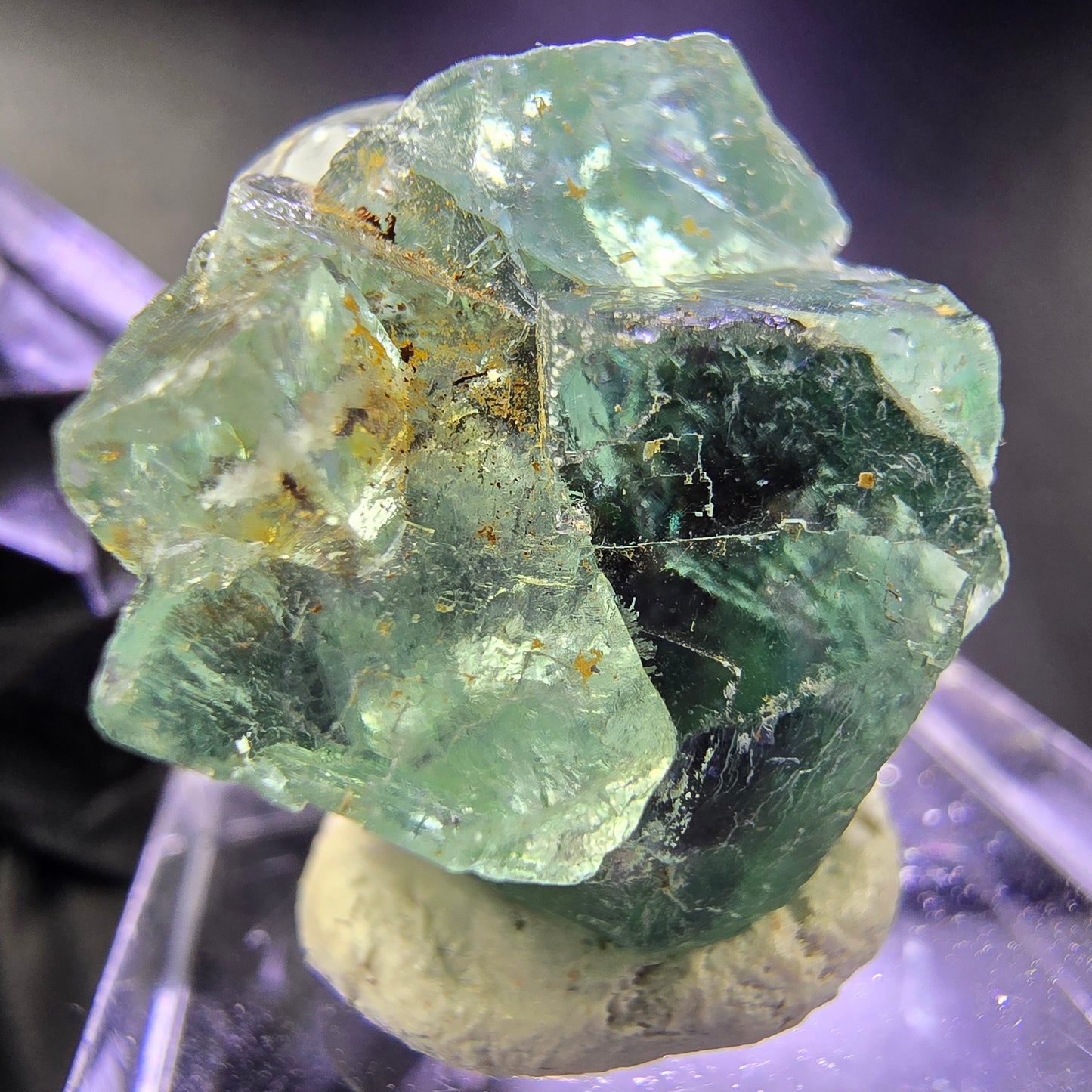 Klare Phantom Fluorit XX Würfel Stufe grün lila 23*19*17mm aus Okorusu, Namibia