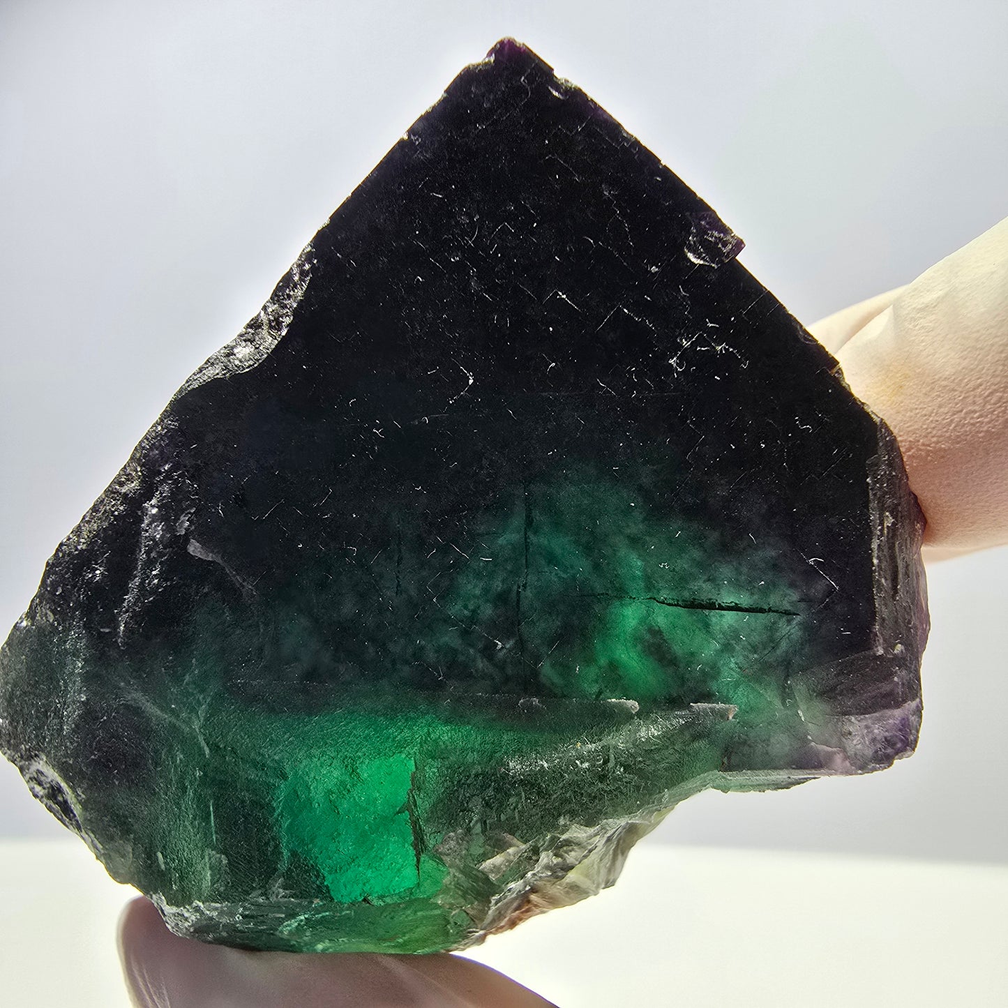 Cube de fluorite fantôme XL parqueté vert violet Okorusu, Namibie 54*54*47mm