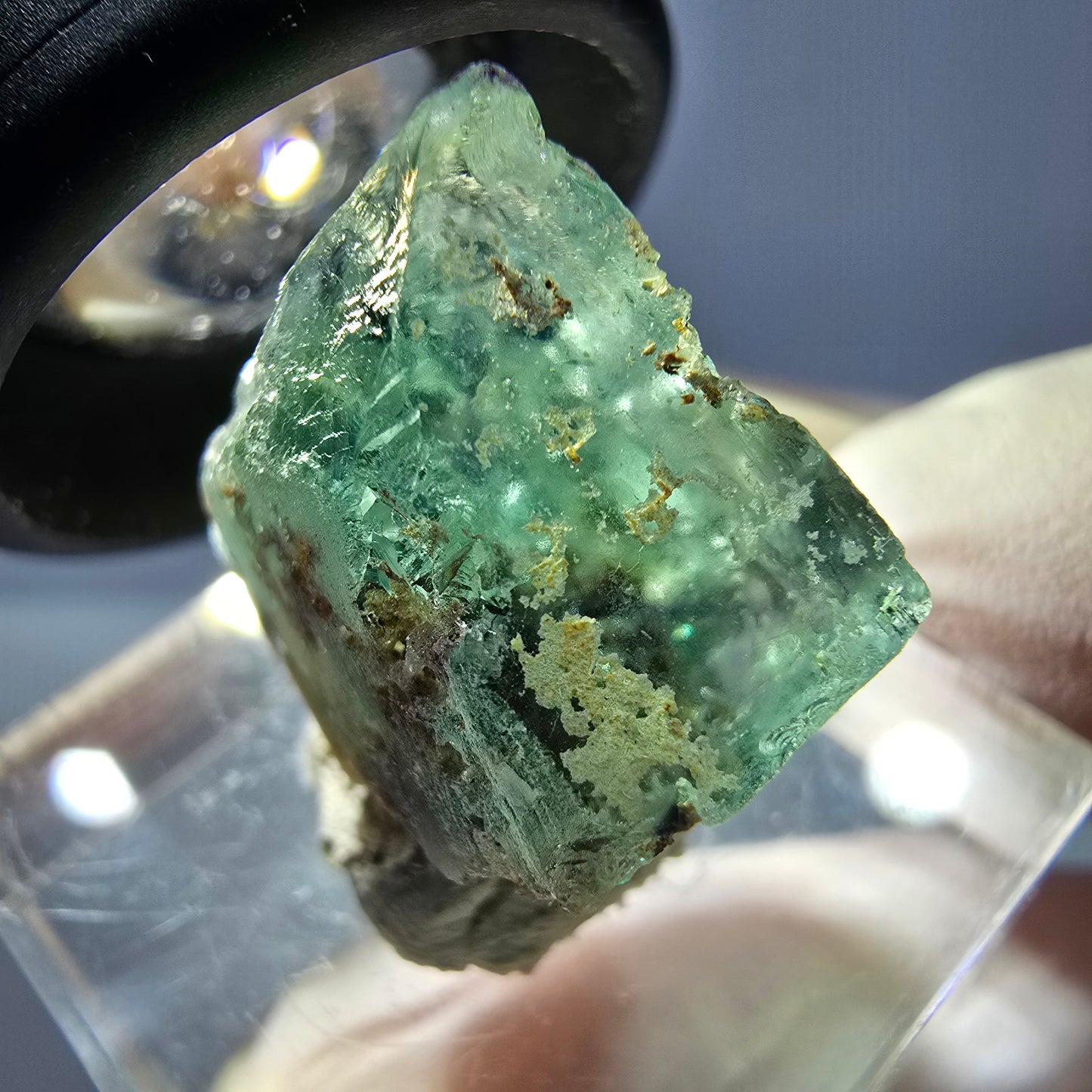 Cube de fluorite fantôme transparente parquetée, vert Okorusu, Namibie 16 x 15 x 13 mm