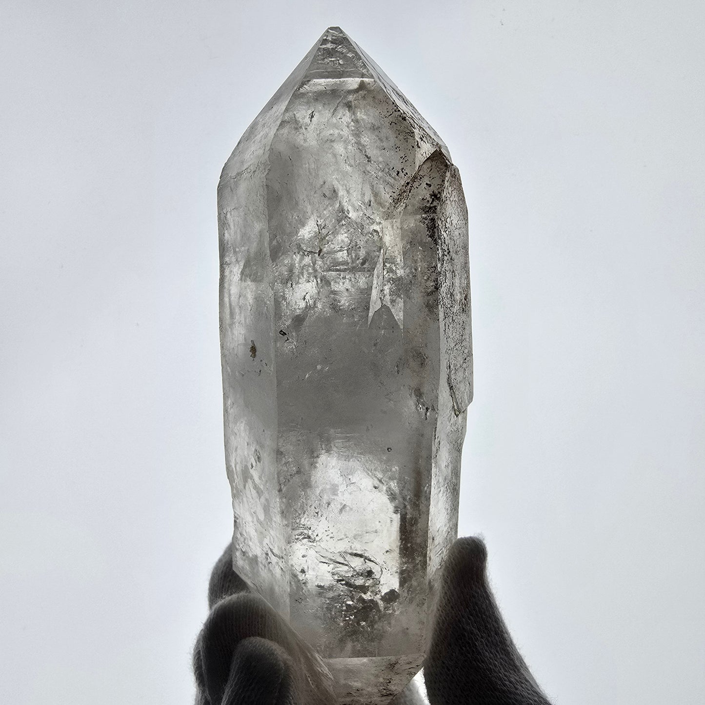 Quartz fumé squelette Enhydro DT UV Calcite, grosse bulle Valentine Pocket Namibie 134*45*37mm