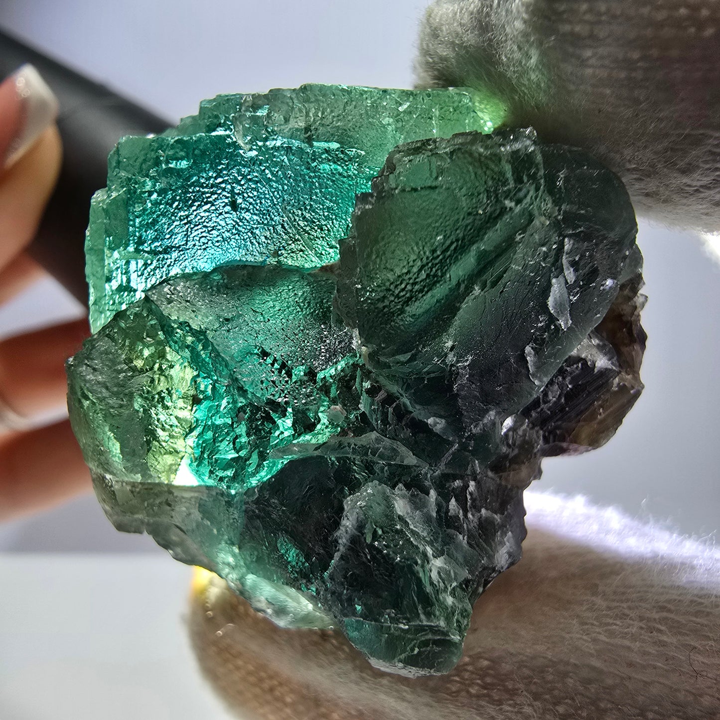 Rare spécimen de cube de fluorite fantôme, parqueté vert Okorusu, Namibie, 48 x 37 x 37 mm