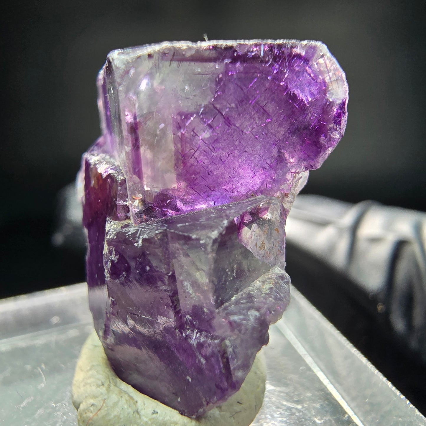 Seltene zonare Phantom Fluorit Würfel Stufe lila grün Okorusu Namibia 25*19*12mm
