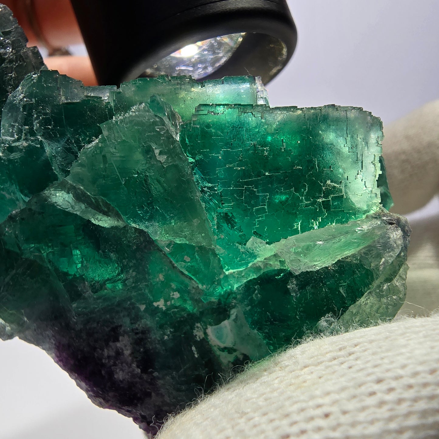 Grand cube de fluorite fantôme vert étagé Okorusu Namibie 94 x 58 x 46 mm