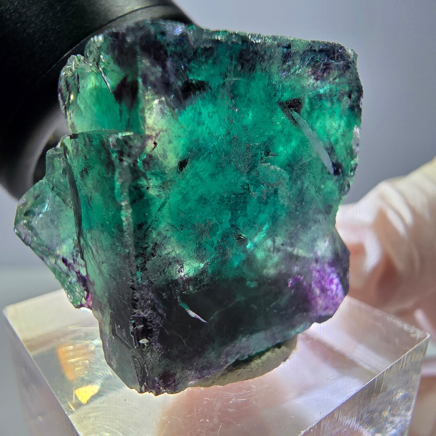 Phantom Fluorite cube parquetted, green purple Okorusu, Namibia 23*22*17mm