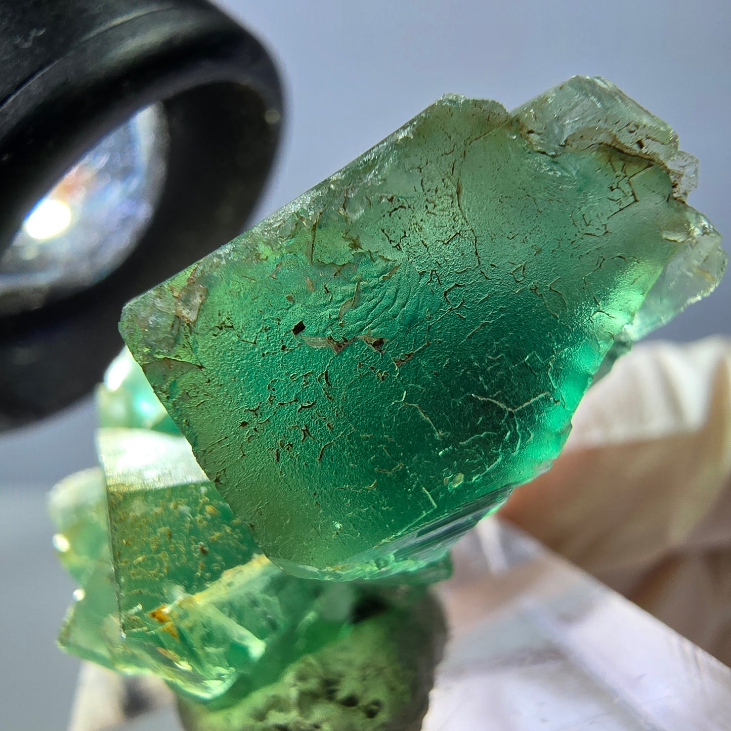 Spécimen de cube de fluorite fantôme, vert violet, Okorusu, Namibie, 35 x 19 x 19 mm