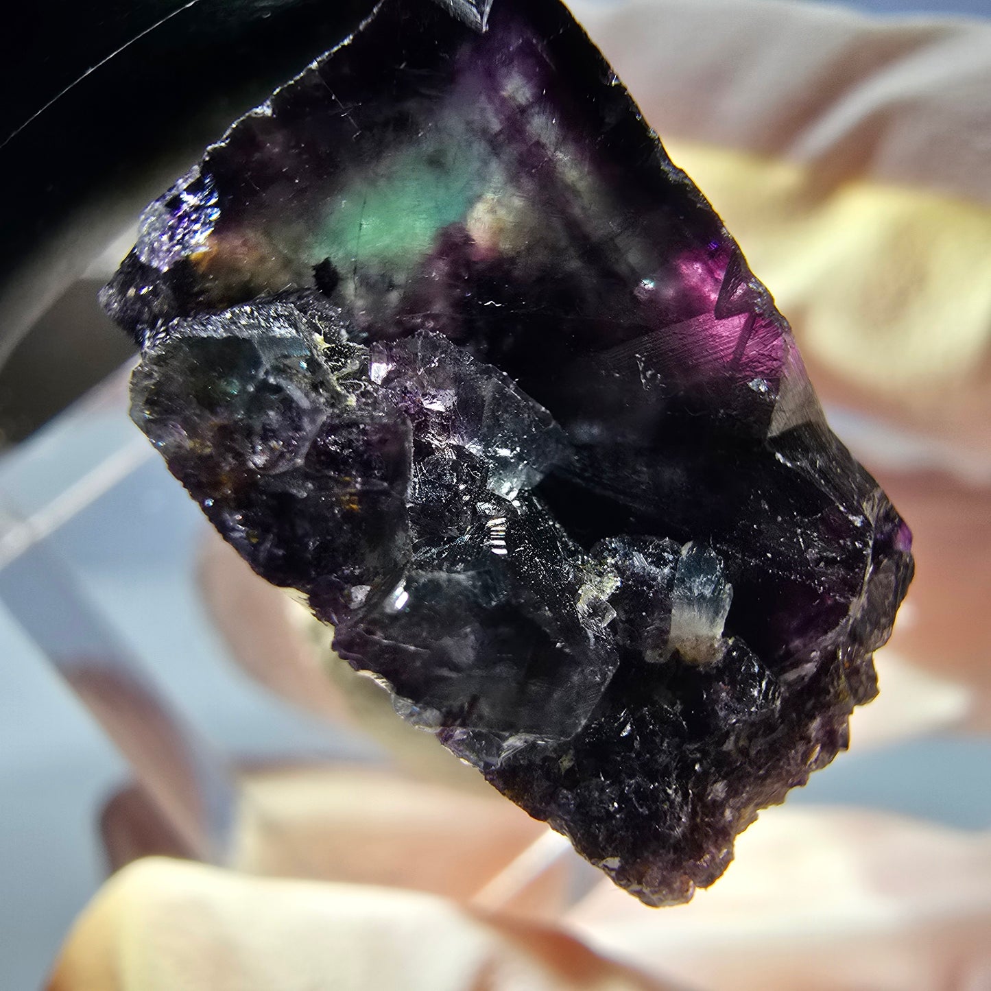 Klarer Phantom Fluorit Würfel, grün lila Okorusu, Namibia 24*22*13mm