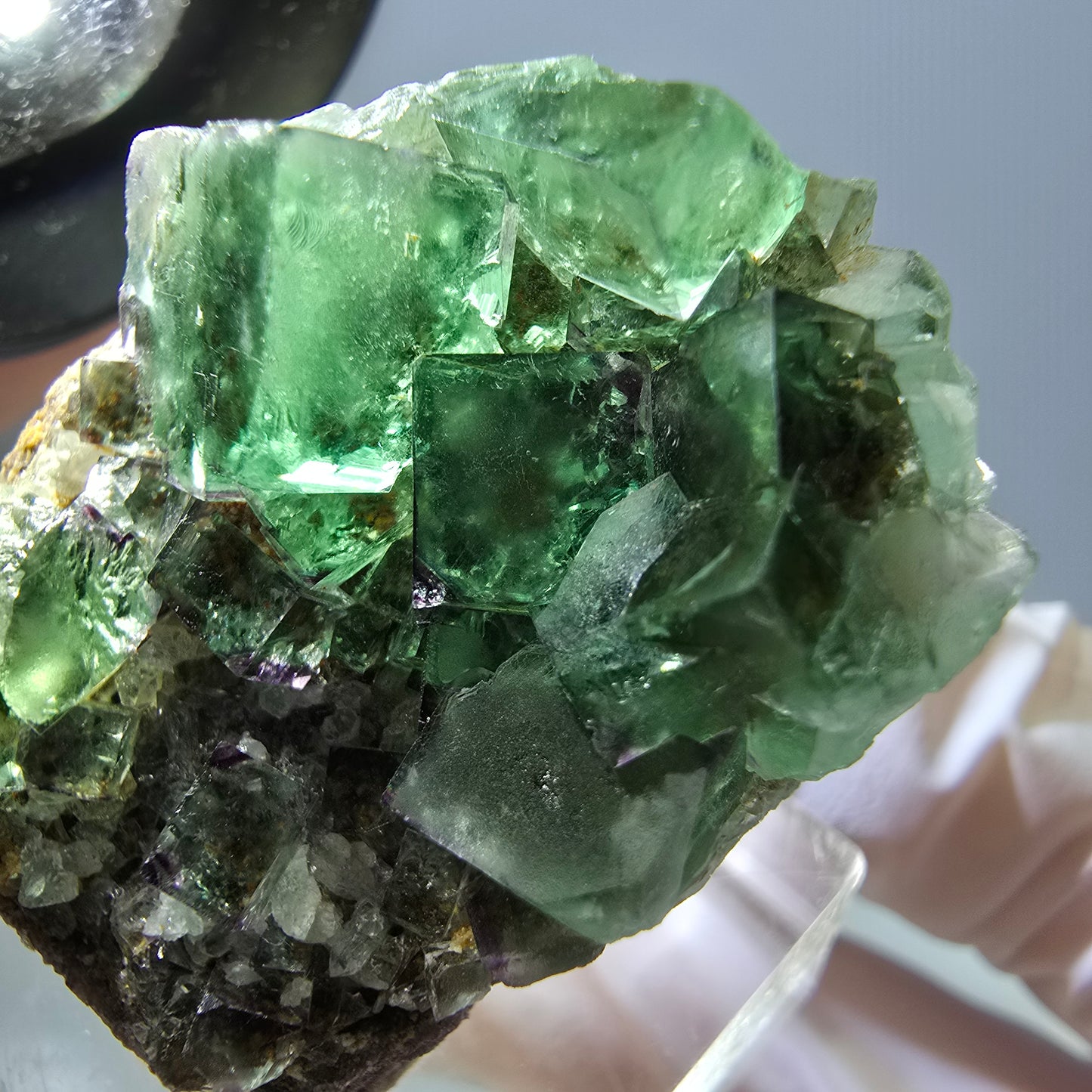 Spécimen de cube de fluorite fantôme, vert violet, Okorusu, Namibie, 34 x 28 x 13 mm