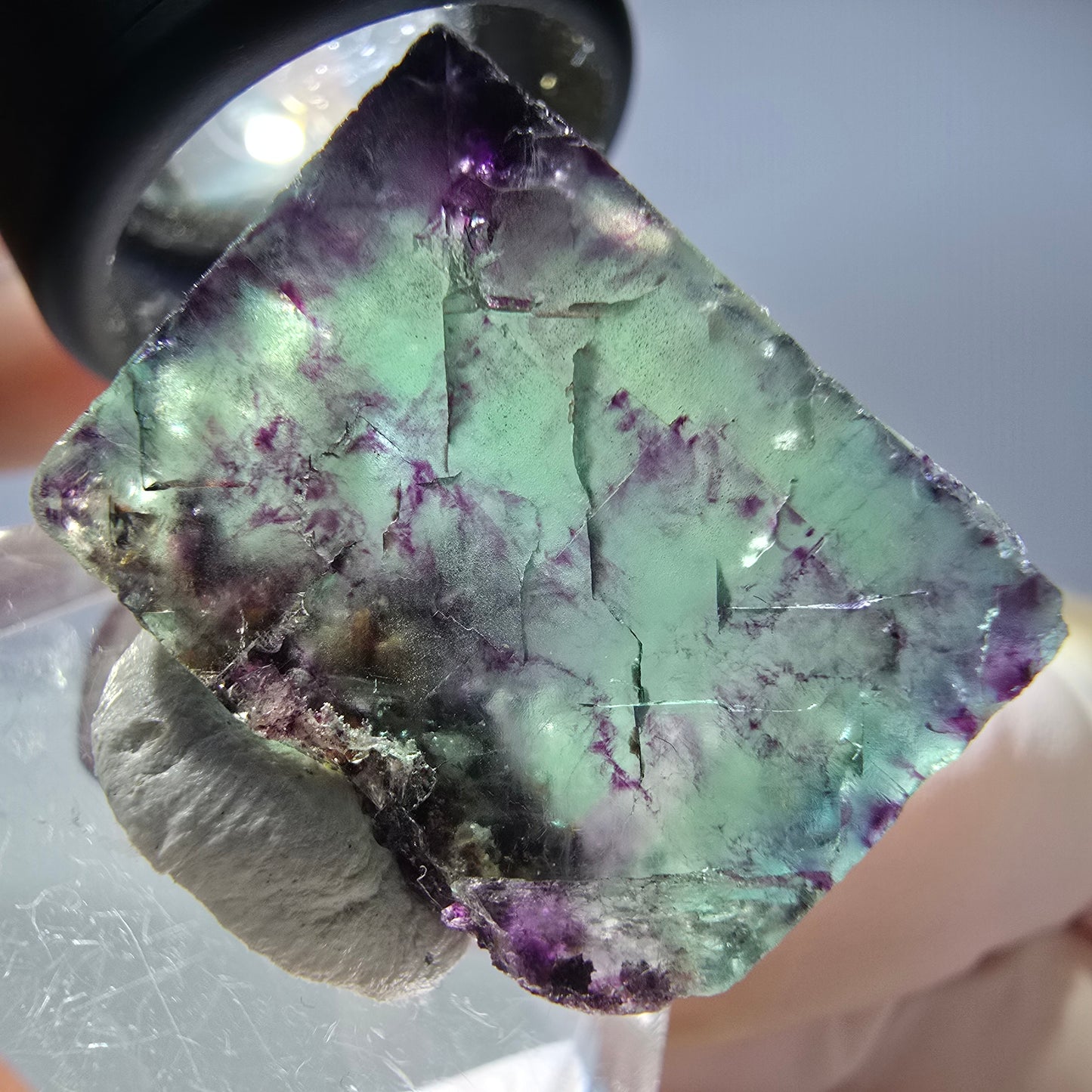 Rare cube de fluorite fantôme parqueté vert violet Okorusu Namibie 24*20*10mm