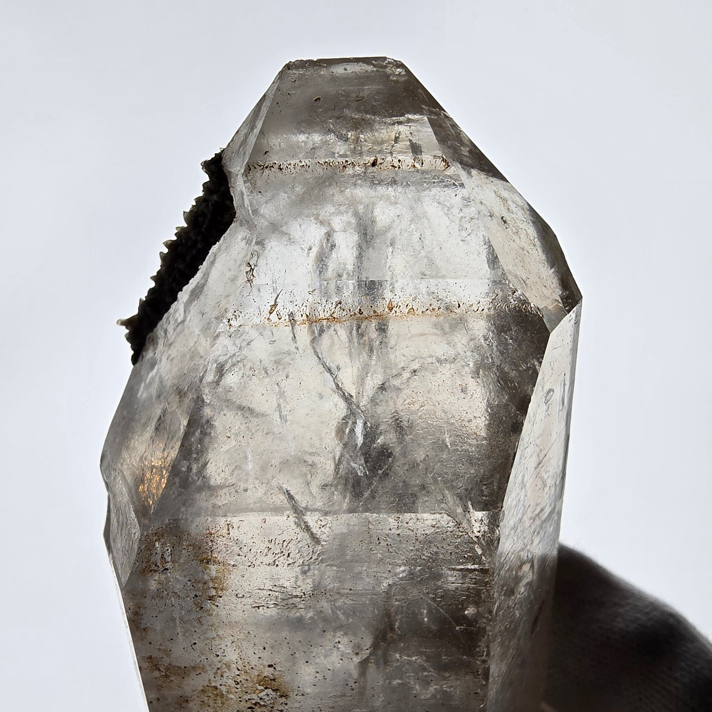 Quartz fumé squelette Enhydro DT, calcite UV, 3x Bubble Valentine Pocket Namibie 121 x 76 x 35 mm