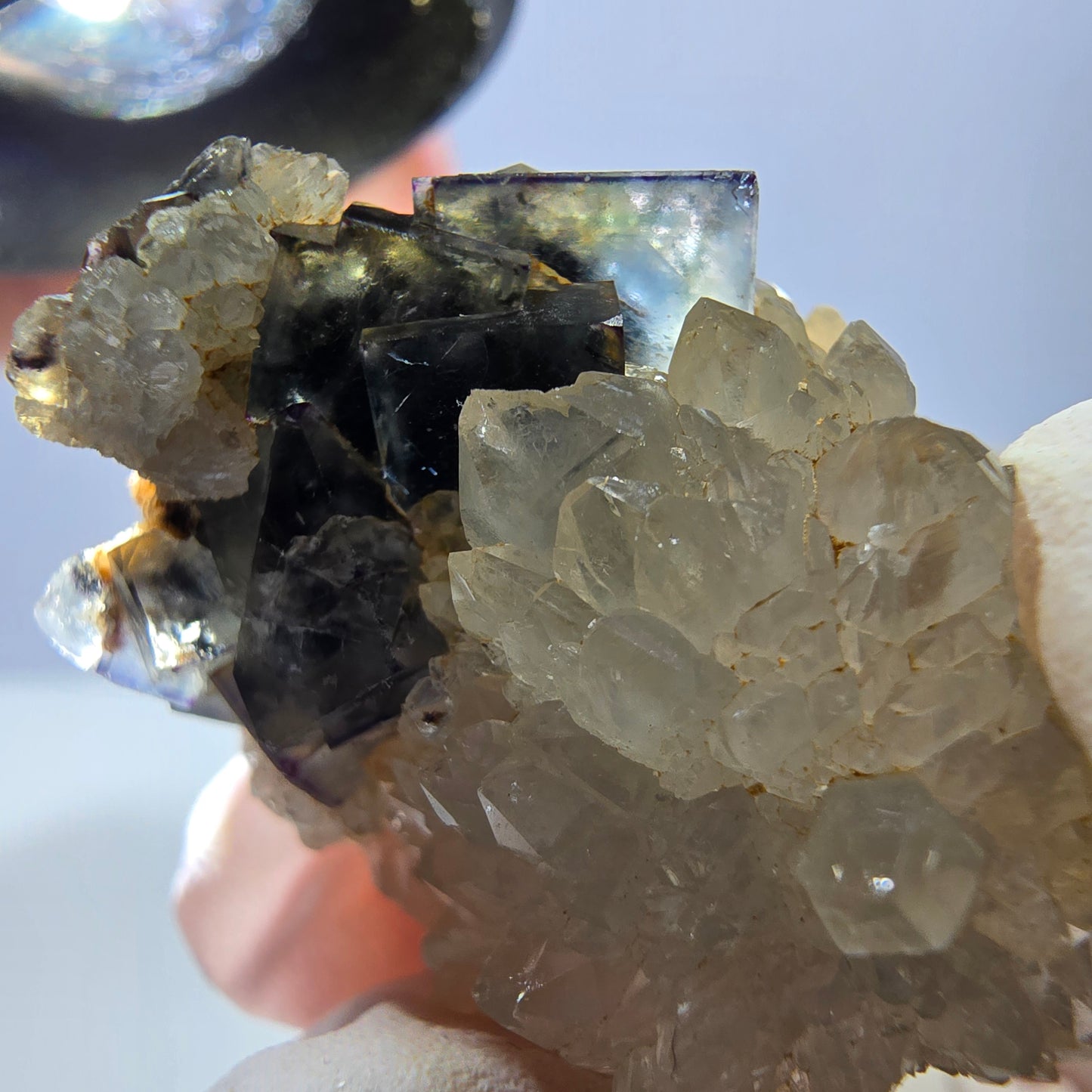 Rare cube de fluorite fantôme, spécimen de quartz vert violet Okorusu Namibie 34*28*25mm