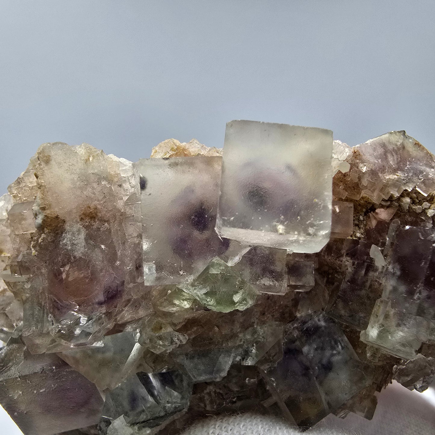 Seltene UV Phantom Fluorit Würfel, Quarz Stufe Brandberg, Namibia 59*39*20mm