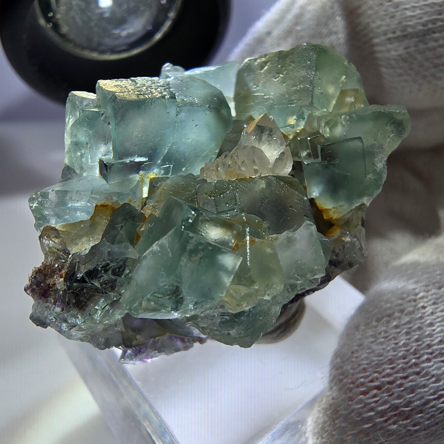 Klare Phantom Fluorit Würfel, Quarz Stufe grün lila Okorusu, Namibia 38*27*22mm