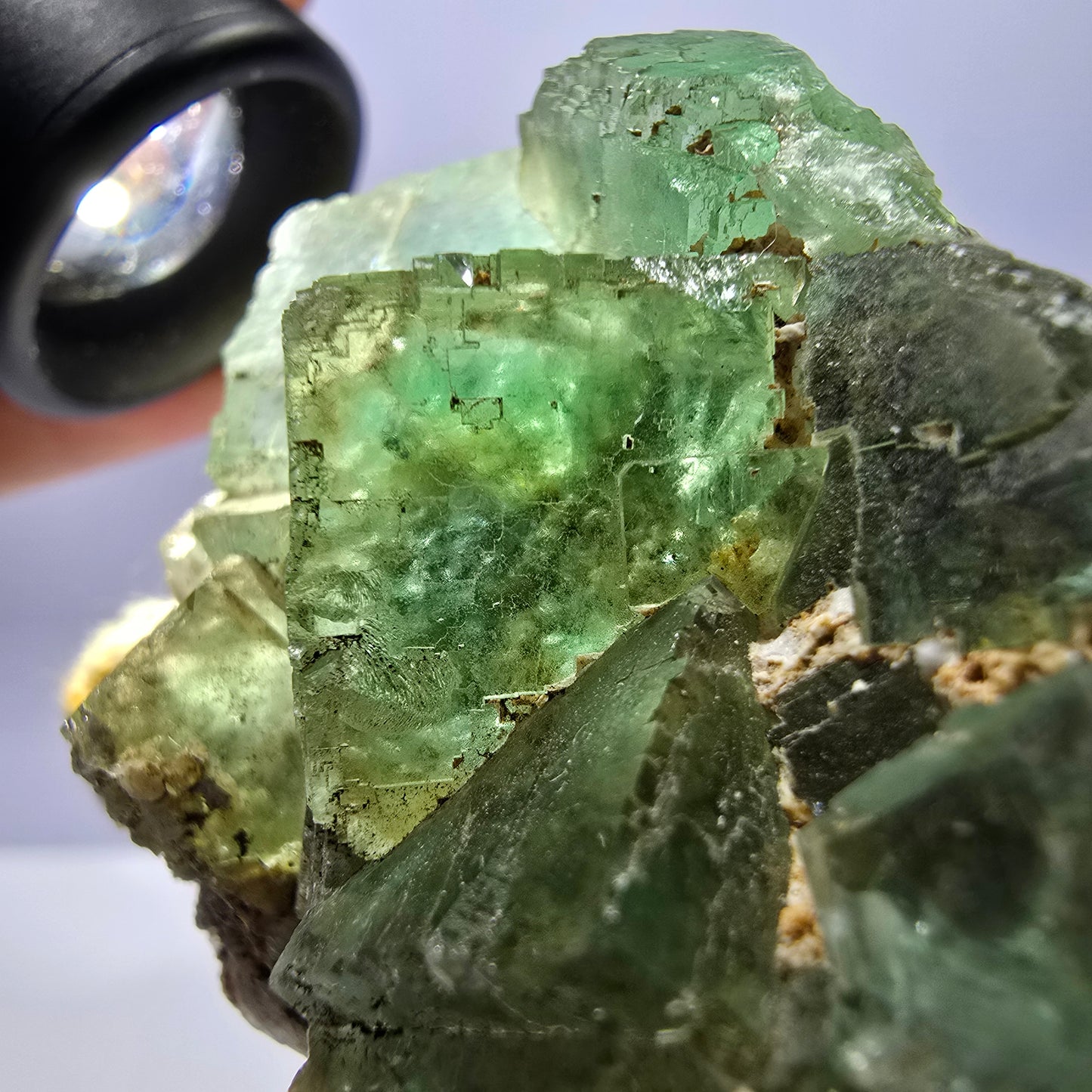 Rare spécimen de cube de fluorite fantôme, parqueté vert Okorusu, Namibie, 73 x 46 x 25 mm