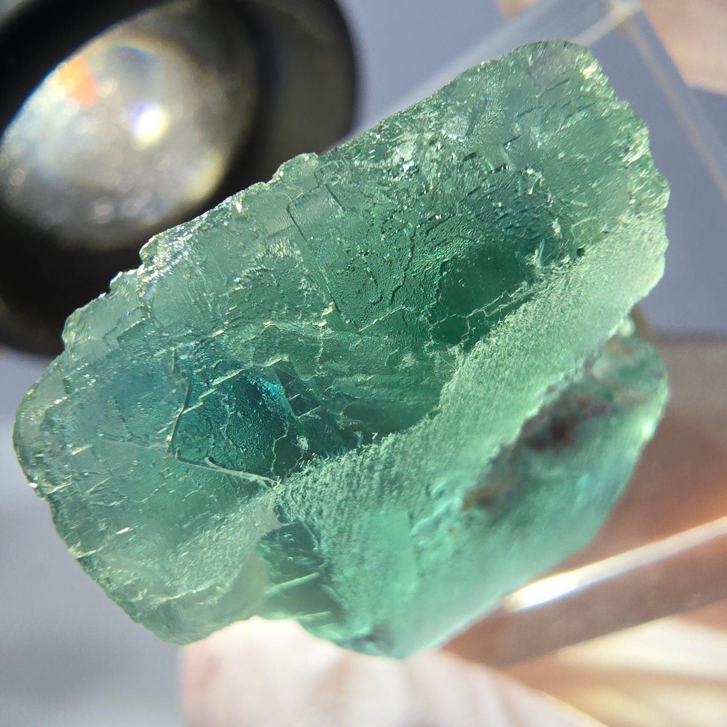 Cube de fluorite fantôme transparente parquetée, vert Okorusu, Namibie 20 x 18 x 17 mm