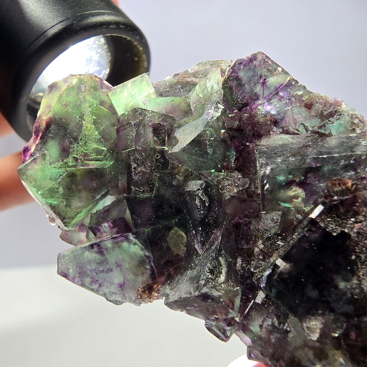 Rare spécimen de cube de fluorite fantôme, vert-violet, Okorusu, Namibie, 64 x 35 x 14 mm