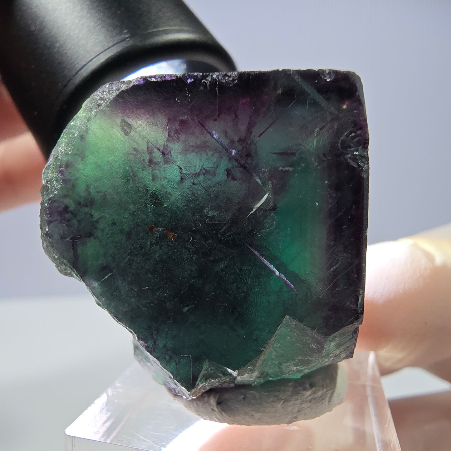 Rare cube de fluorite fantôme parqueté vert violet Okorusu Namibie 31*30*30mm