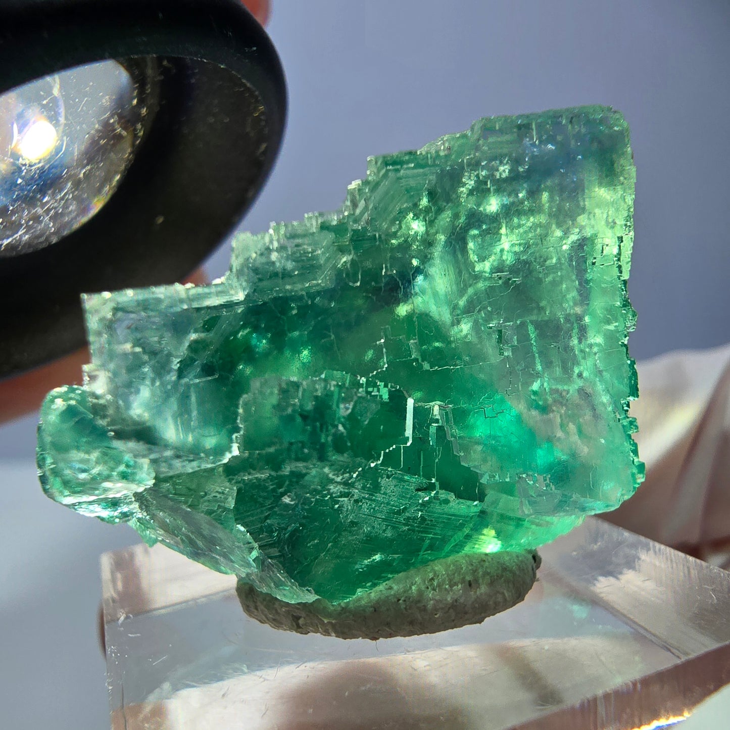 Cube de fluorite fantôme transparente parquetée, vert Okorusu, Namibie 28 x 24 x 22 mm