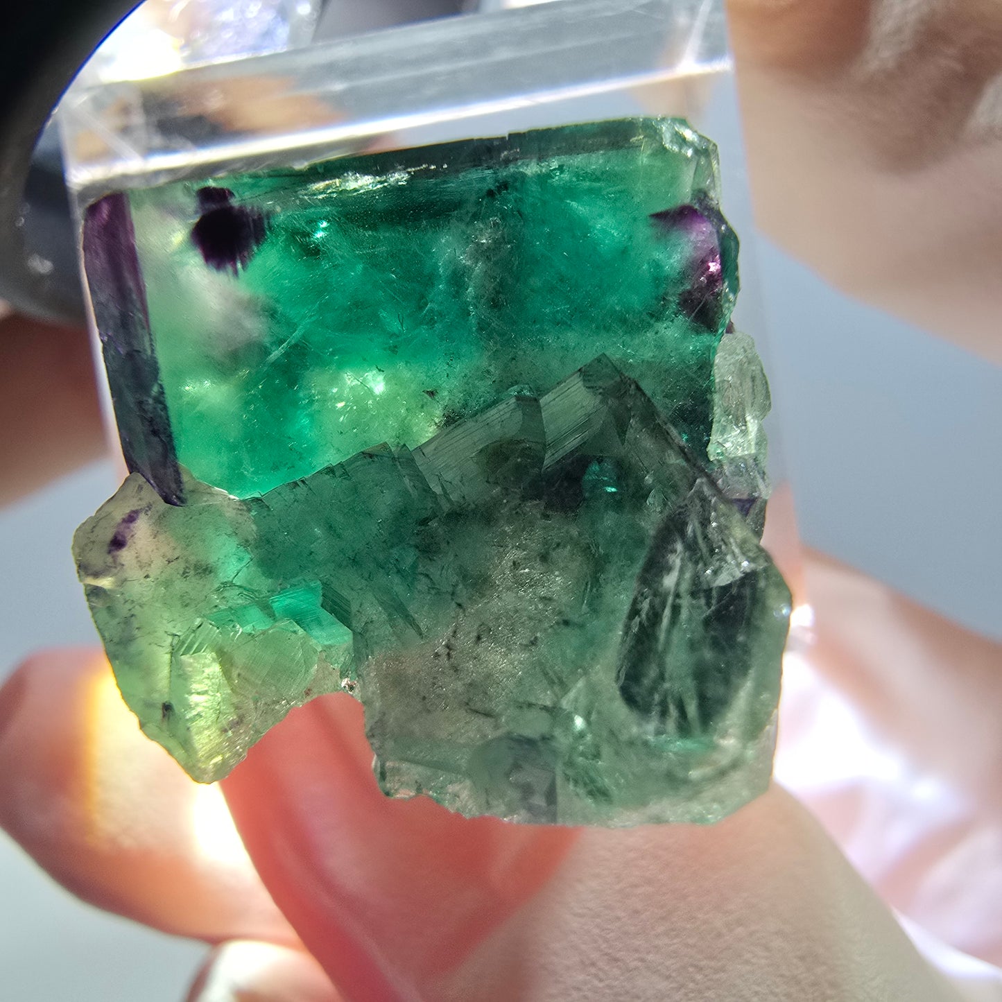 Phantom Fluorit Würfel Stufe, grün lila Okorusu, Namibia 30*20*12mm