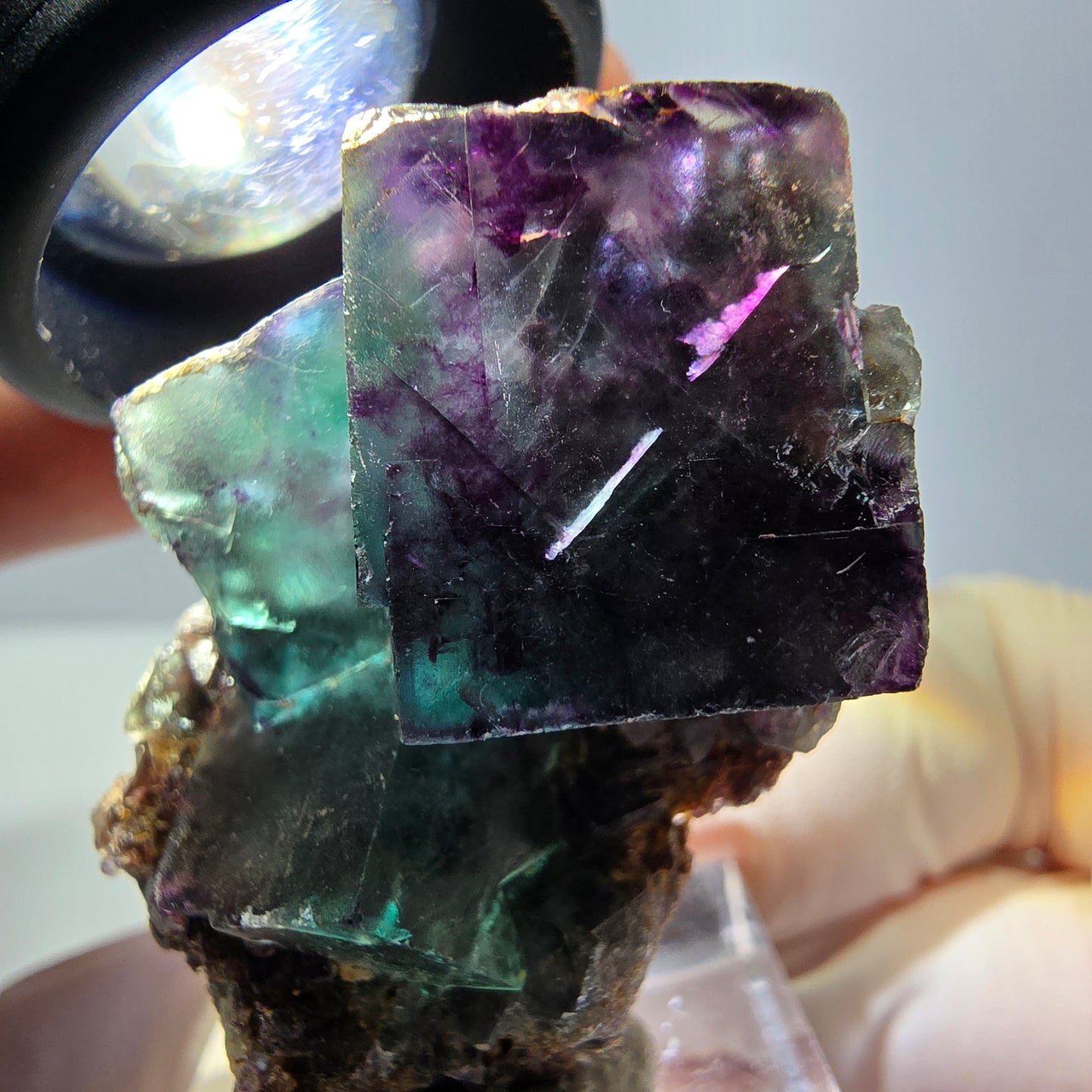 Phantom Fluorit Würfel Stufe, parkettiert grün lila Okorusu, Namibia 43*28*18mm