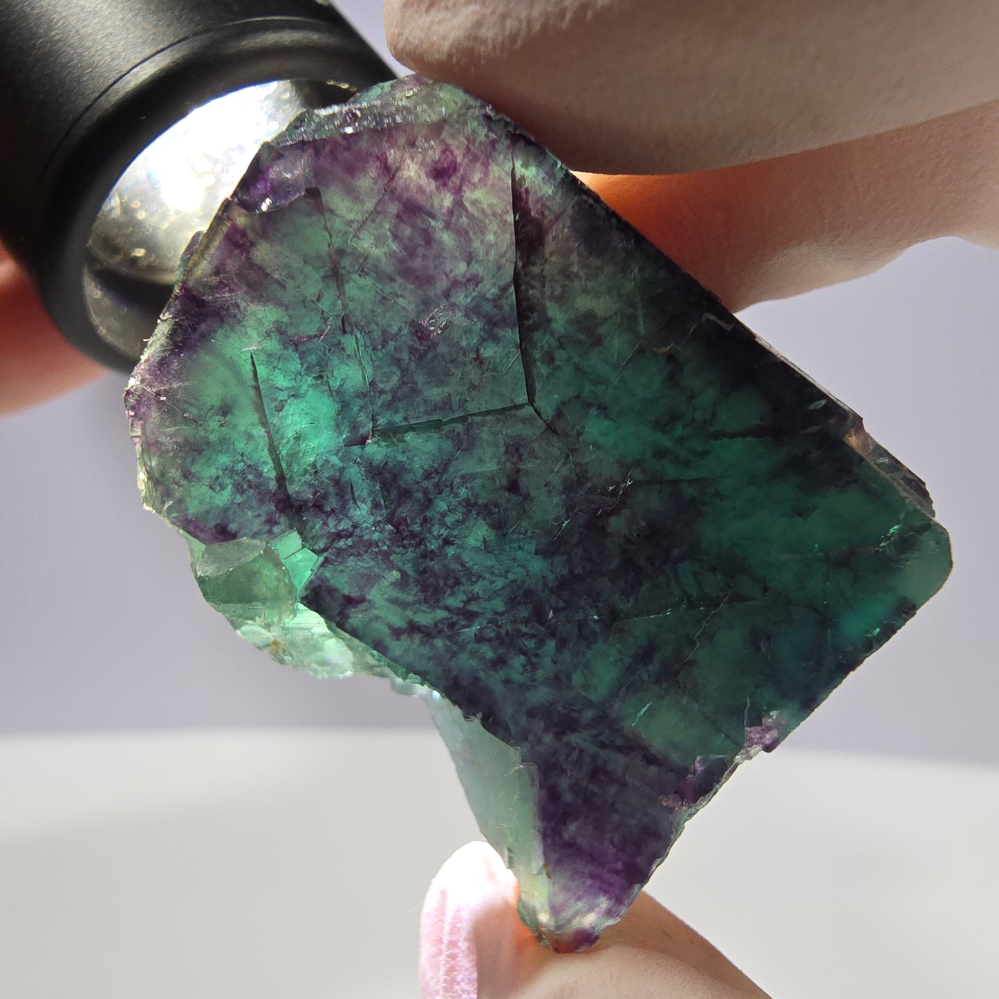 Spécimen de cube de fluorite fantôme parqueté vert violet Okorusu, Namibie 38*29*25 mm
