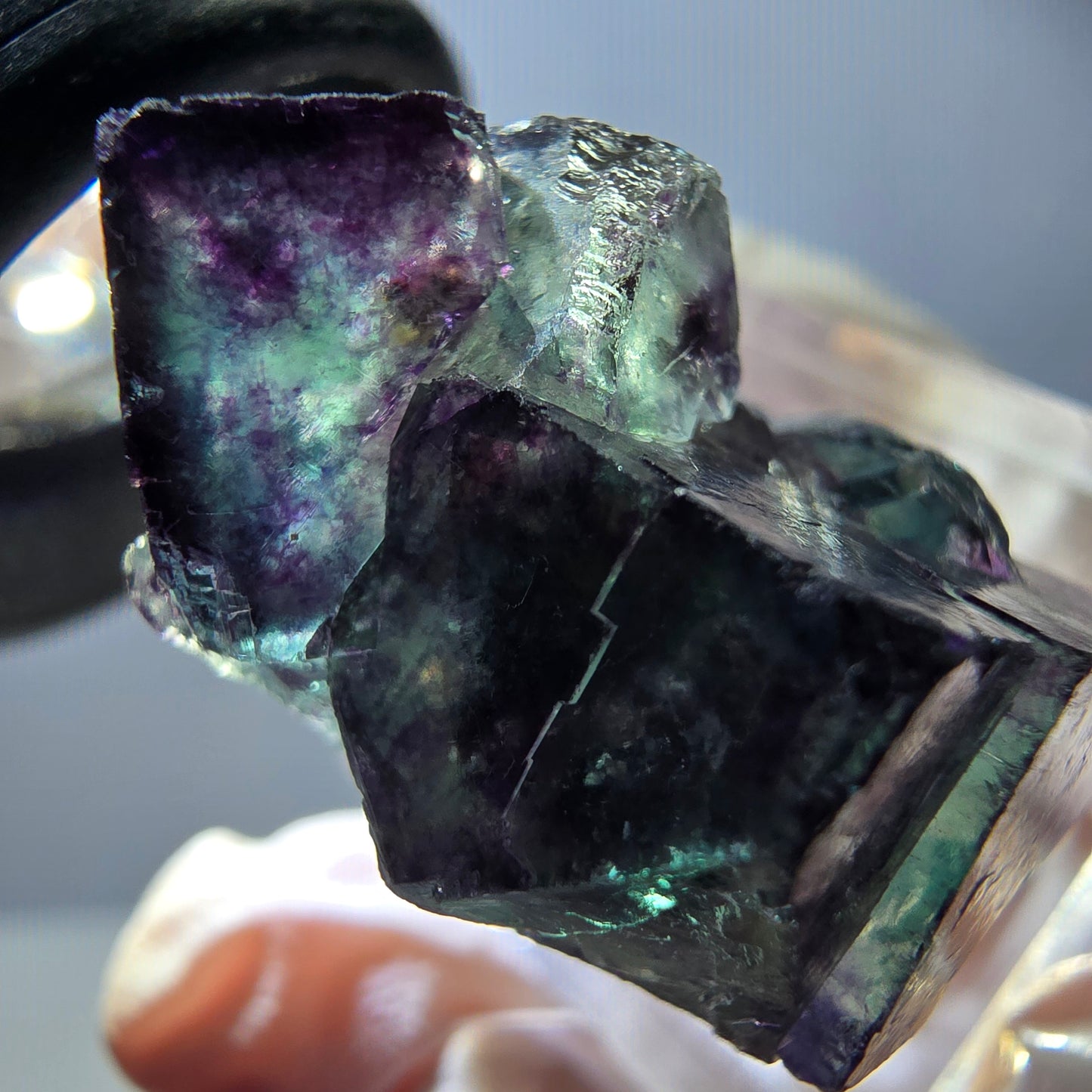 Spécimen rare de cube de fluorite, vert violet, Okorusu, Namibie, 27 x 25 x 17 mm