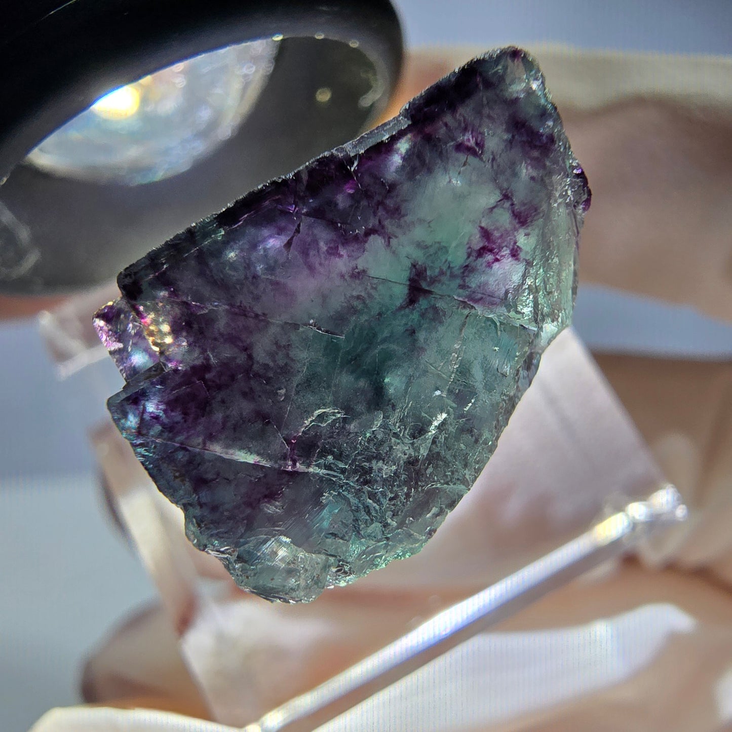 Rare cube de fluorite fantôme parqueté vert violet Okorusu Namibie 21*19*13mm