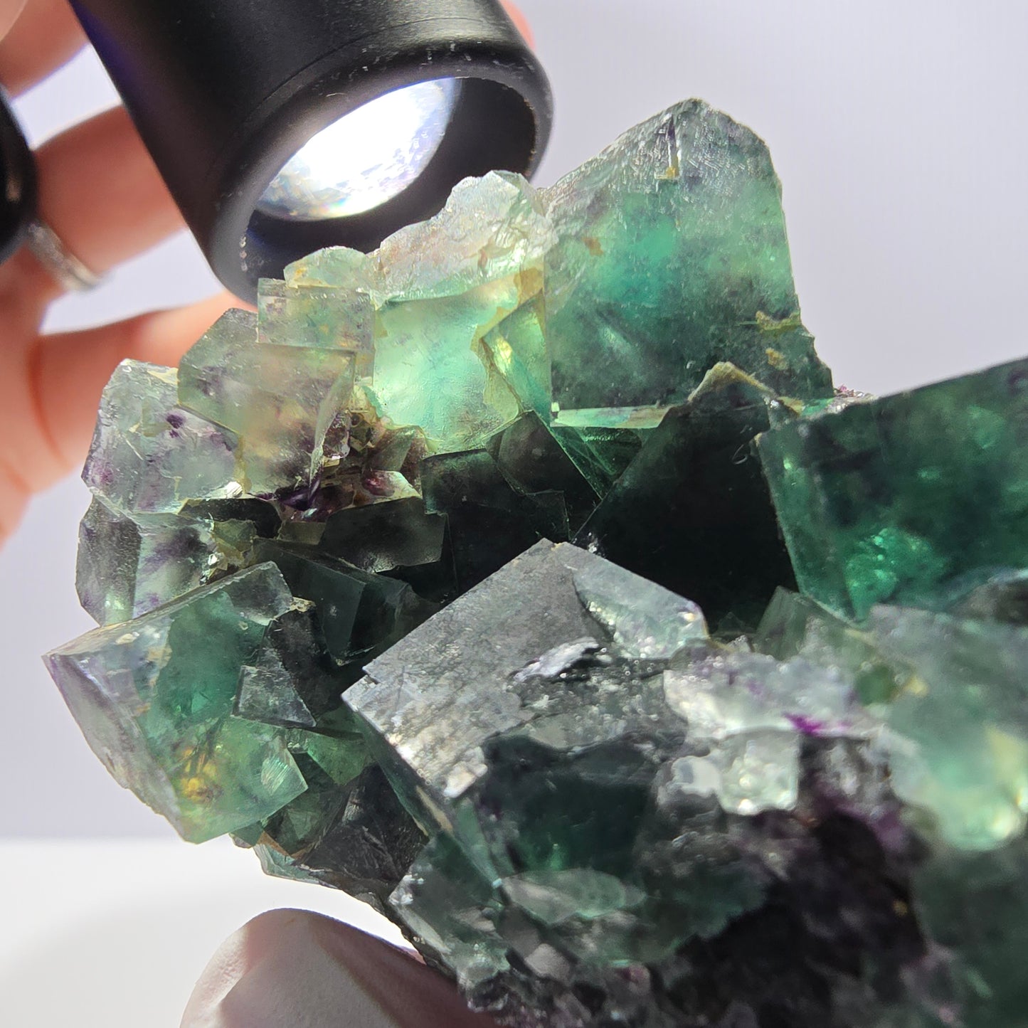 Spécimen de cube de fluorite fantôme parqueté vert violet Okorusu, Namibie 55*48*39mm