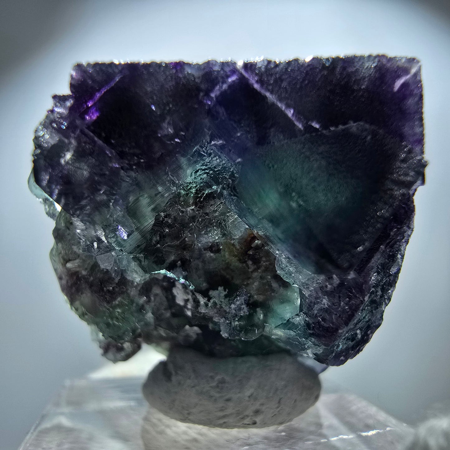Spécimen rare de cube de fluorite fantôme, vert zonal et violet, Okorusu, Namibie, 38 x 30 x 24 mm